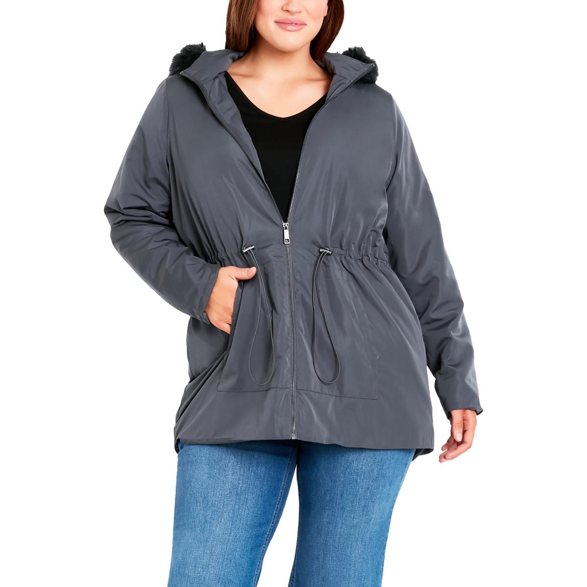 Plus Womens Faux Fur Trim Lightweight Anorak Jacket