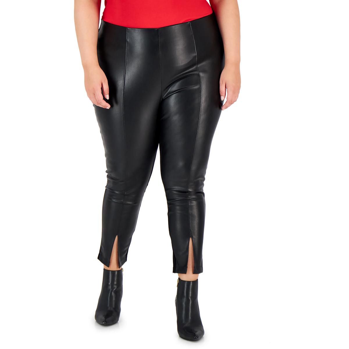 Plus Womens Faux leather Slit Cuffs Ankle Pants