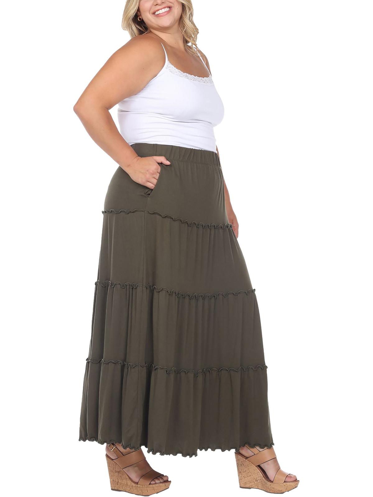 Plus Womens Knit Tiered Maxi Skirt