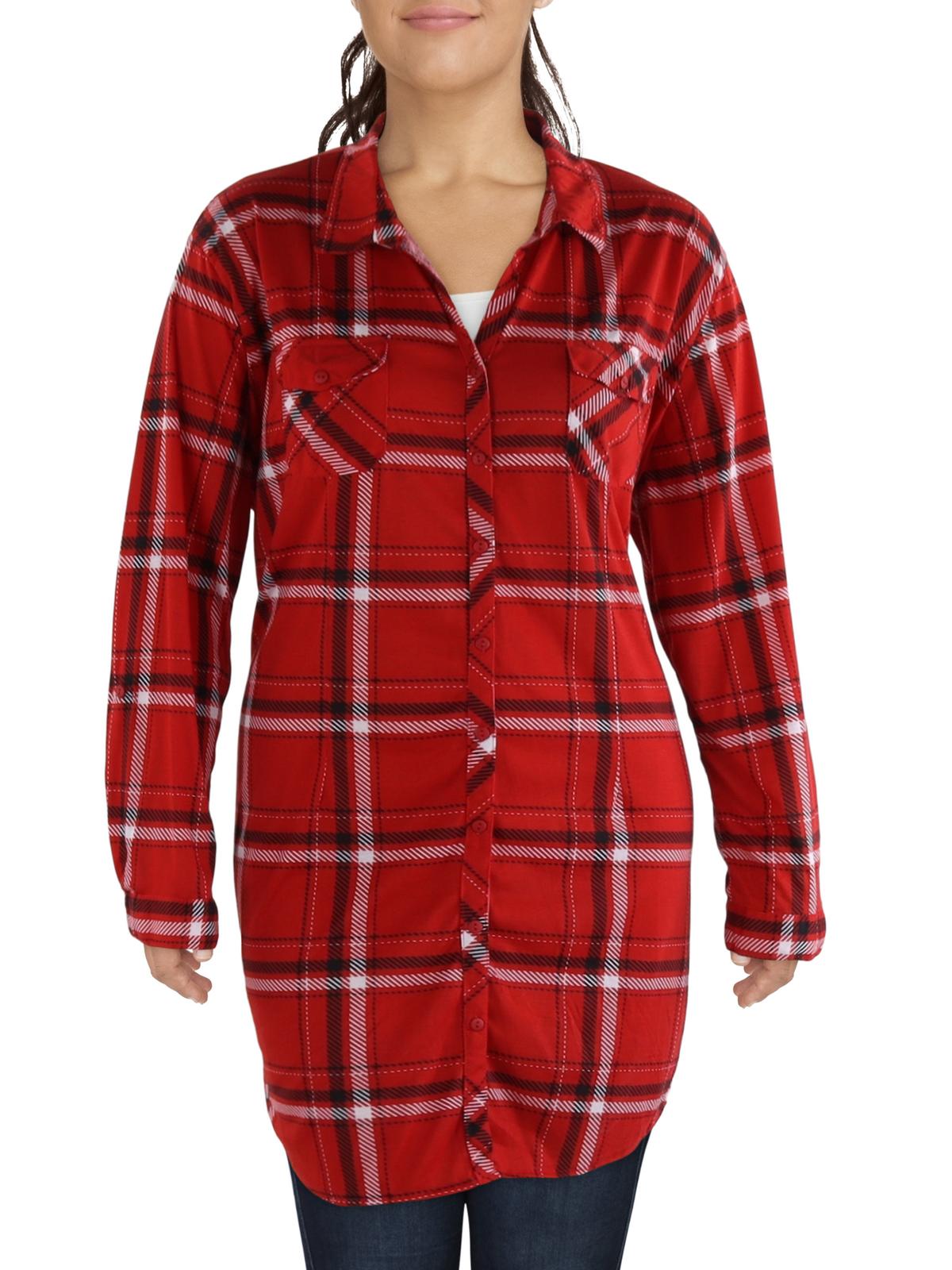 Plus Womens Plaid Button Down Tunic Top