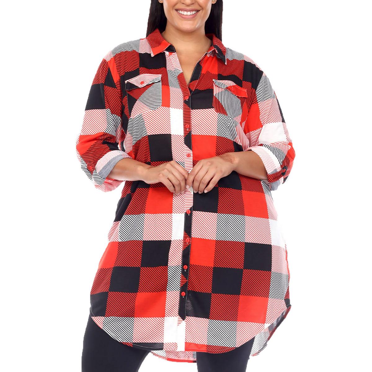 Plus Womens Plaid Button Front Tunic Top