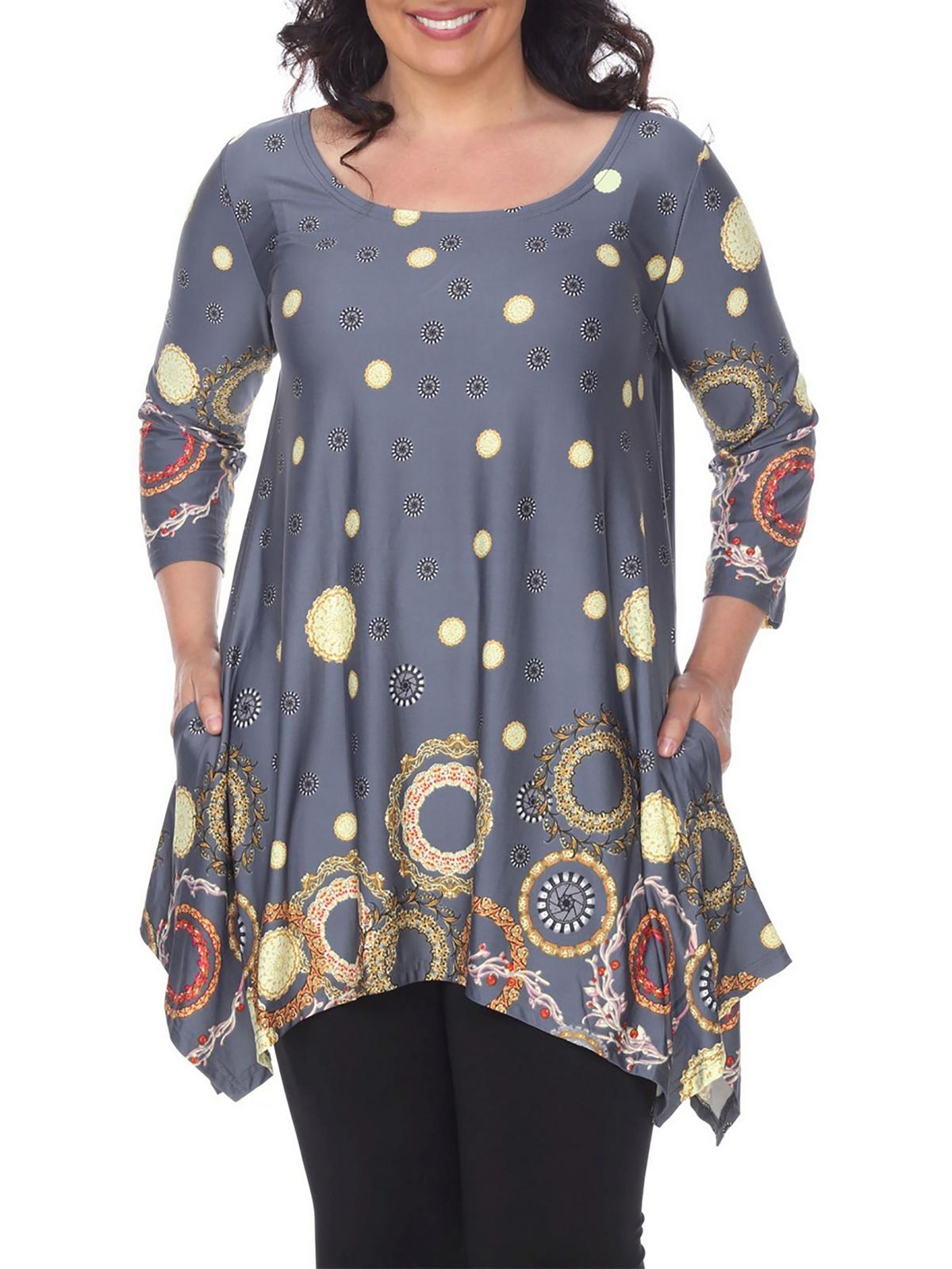 Plus Womens Sharkbite Hem Floral Tunic Top