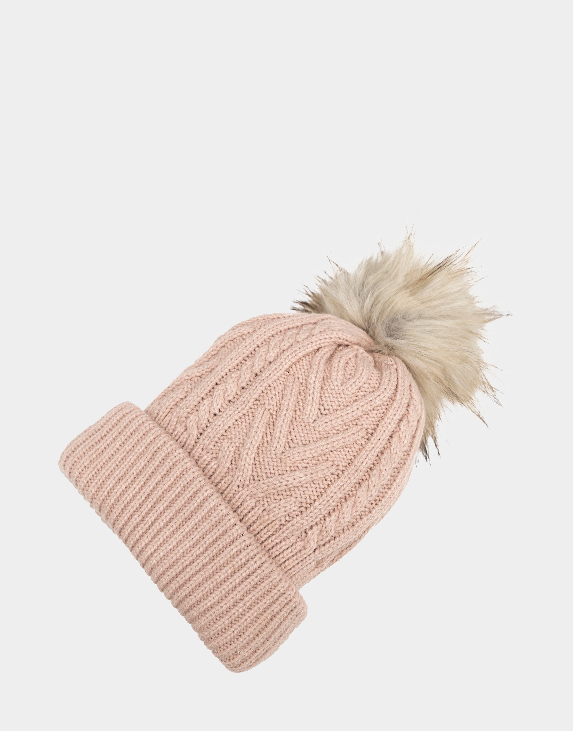 Plush Pom Cable Knit Beanie