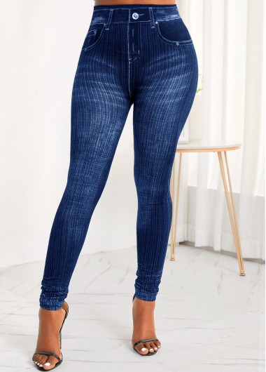 Pocket Zipper Fly Blue High Waisted Jeans