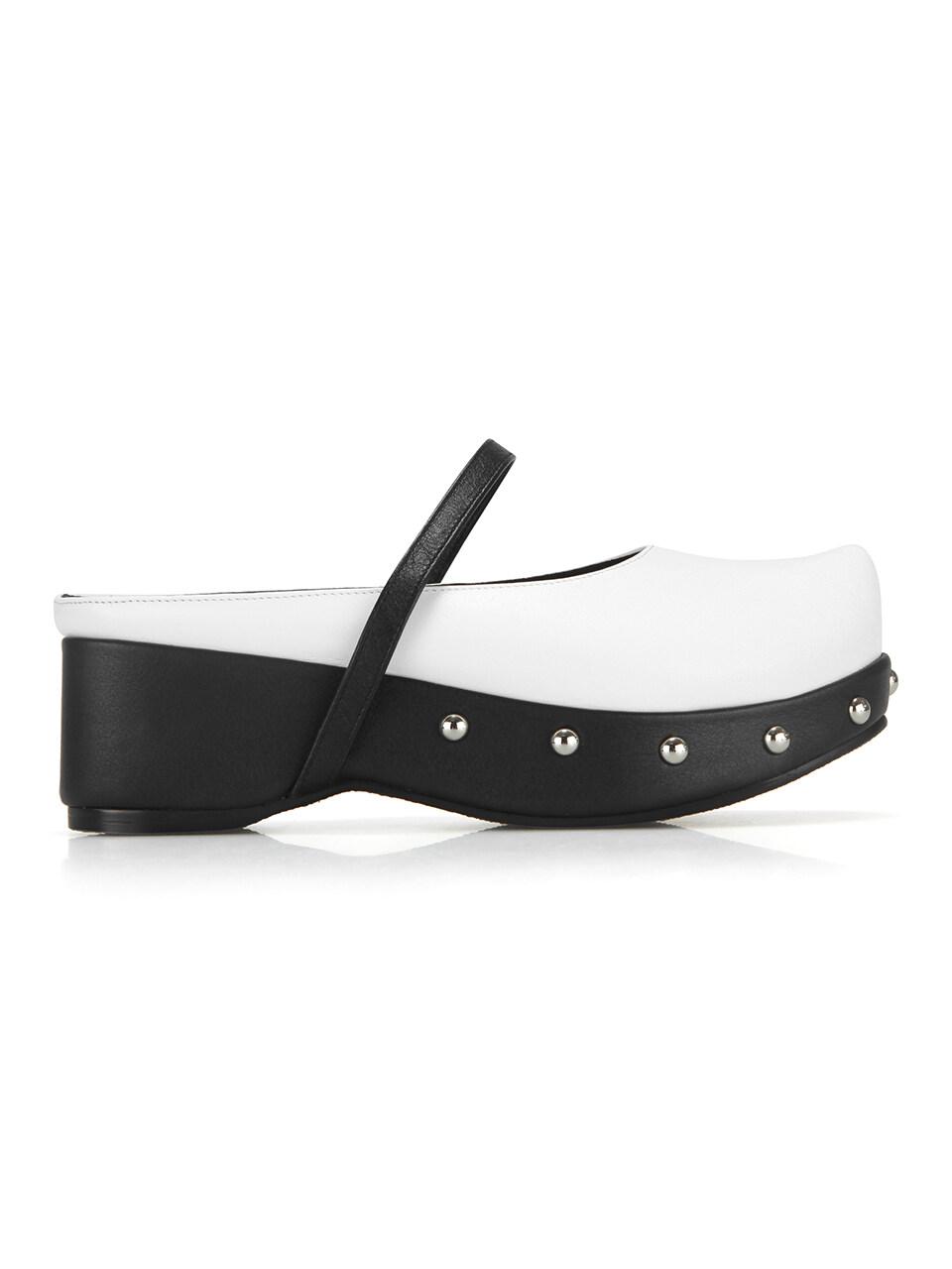 Pointed Toe Platform Mules _White-Black