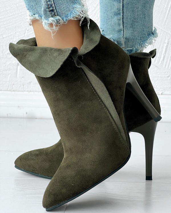 Pointed Toe Zipper Design Thin Heeled Boots