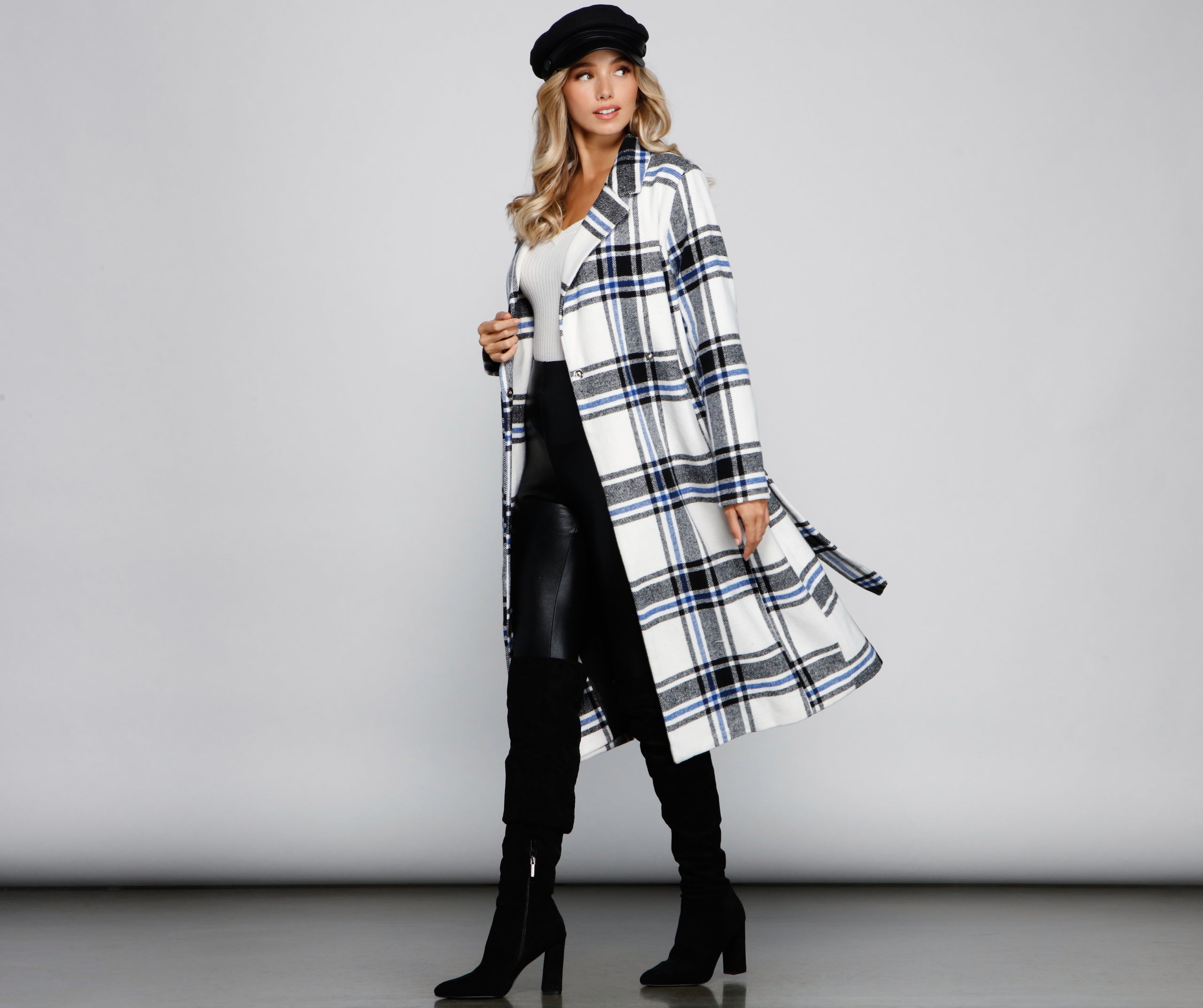 Polished In Plaid Belted Trench Coat