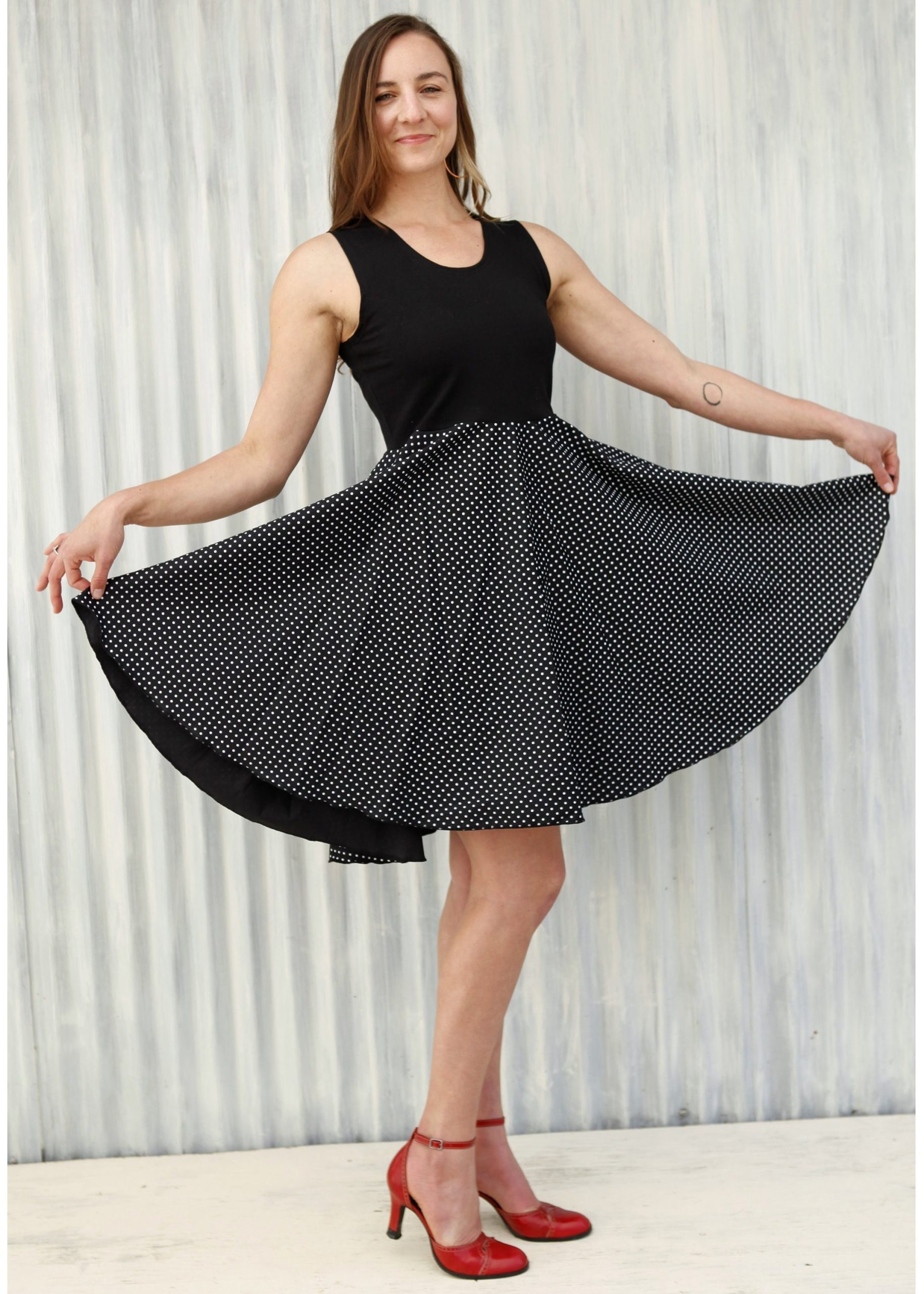 Polka Dot Slip On Dress // Scoop Neck With Circle Skirt Adorable & Flirty Handmade in Michigan By Yana Dee Ethical Apparel