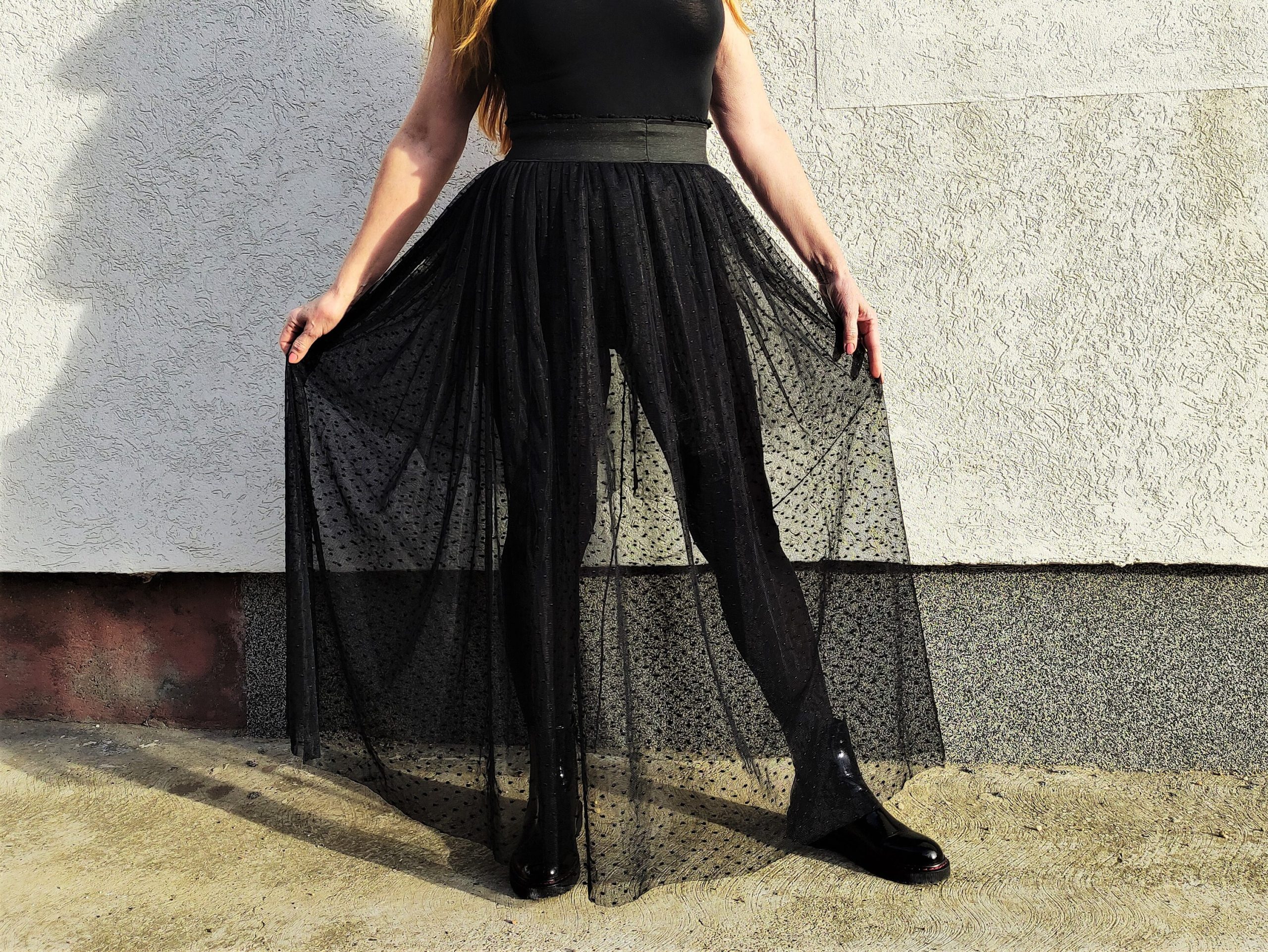 Polka Dot Tulle Skirt. Maxi Wrap Circle Black Sheer Pleated Renaissance Ruffle Mother's Day Gift