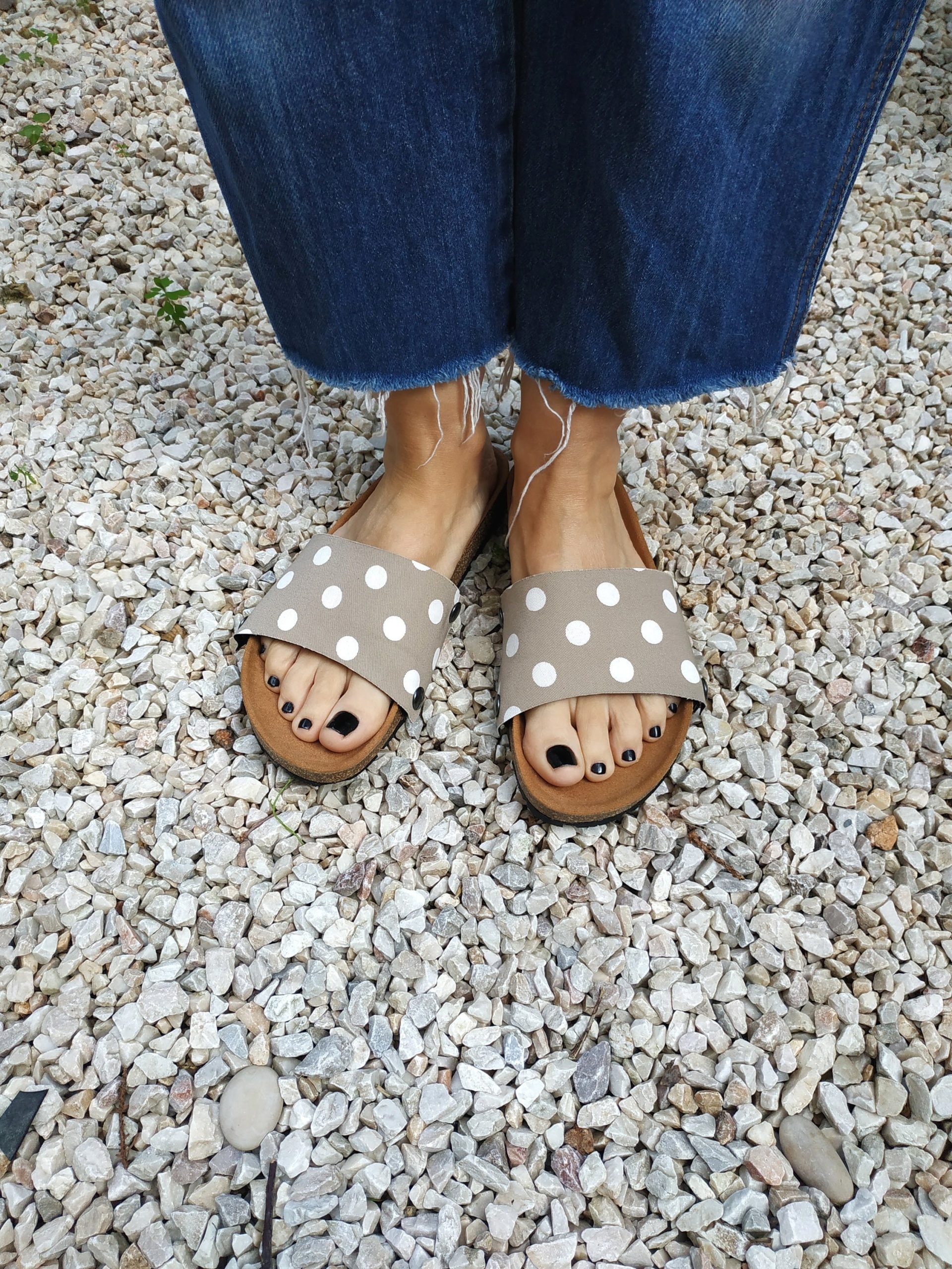 Polka Dots - Covers For The "Ethical Magic Sliders' Made Of Recycled Material, Your Vegan Ucpcyled Sandals