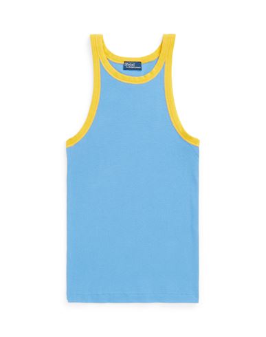 Polo Ralph Lauren Contrast-trim Ribbed Cotton Tank Top Woman Tank top Light blue Size XL Cotton