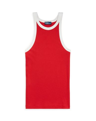 Polo Ralph Lauren Contrast-trim Ribbed Cotton Tank Top Woman Tank top Red Size M Cotton