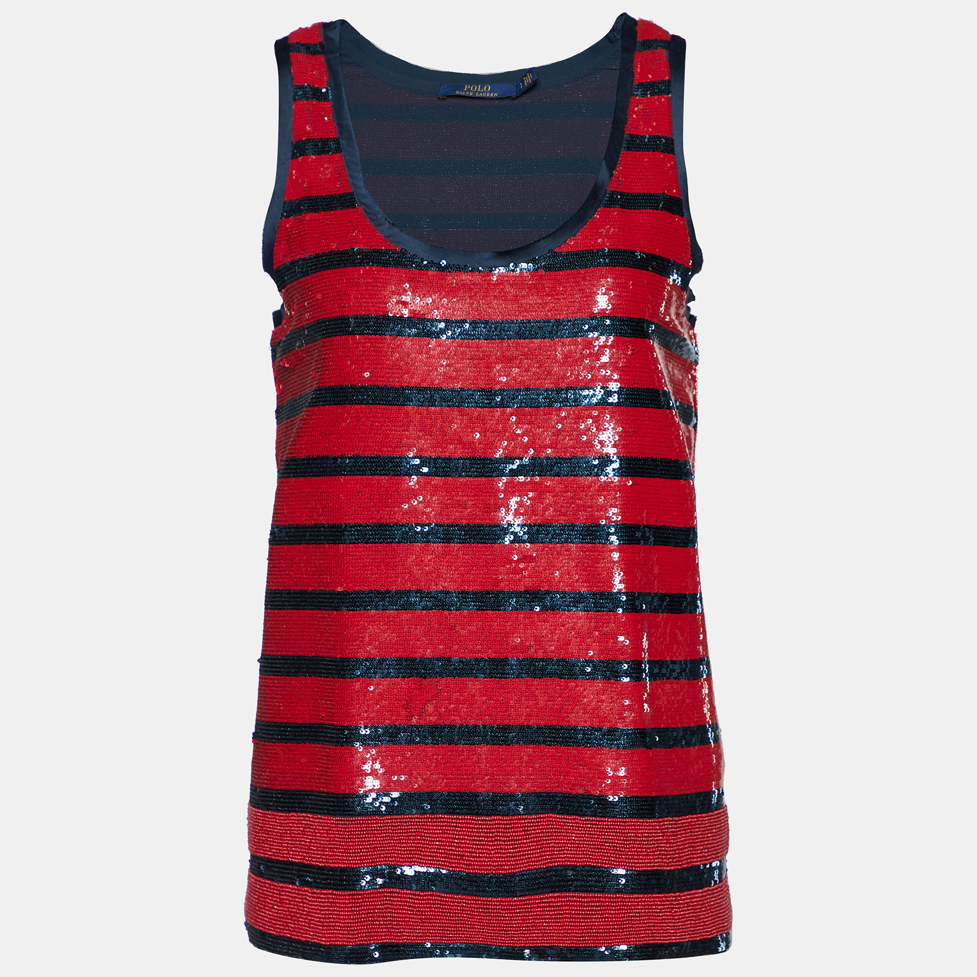 Polo Ralph Lauren Red & Navy Blue Sequined Tank Top S