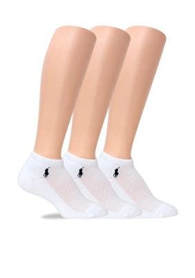 Polo Ralph Lauren Women's Cushion Sole Mesh Top Sport Low Cut Socks - 3 Pack, White, 9 - 11