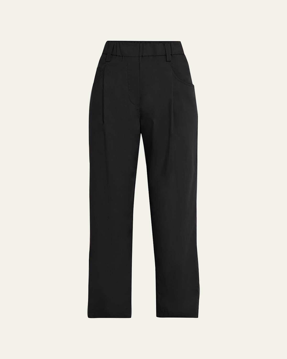 Poplin Baggy Straight-Leg Crop Pull-On Pants