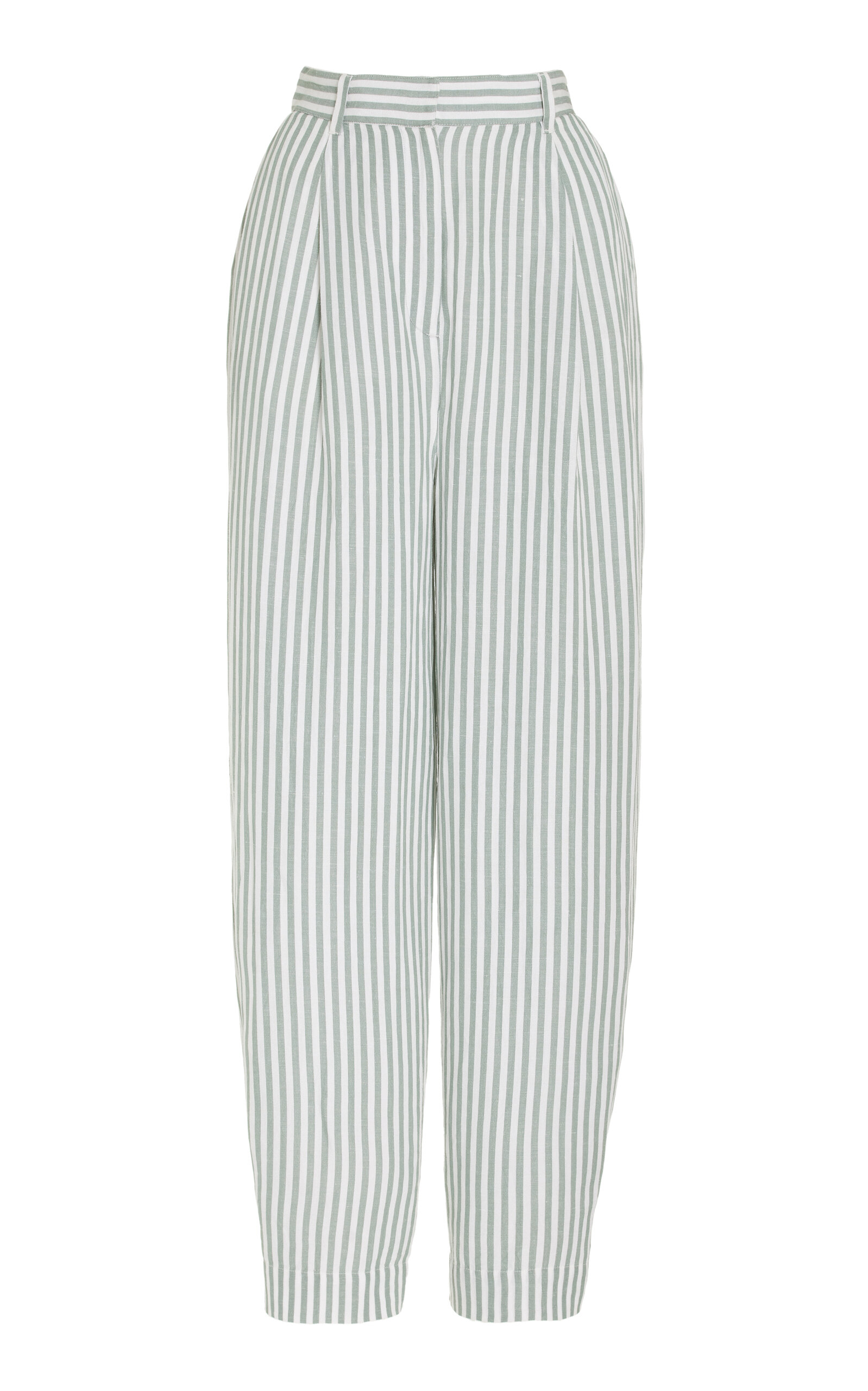 Posse - Lorenzo Striped Linen-Blend Pleated Wide-Leg Pants - Green - L - Moda Operandi