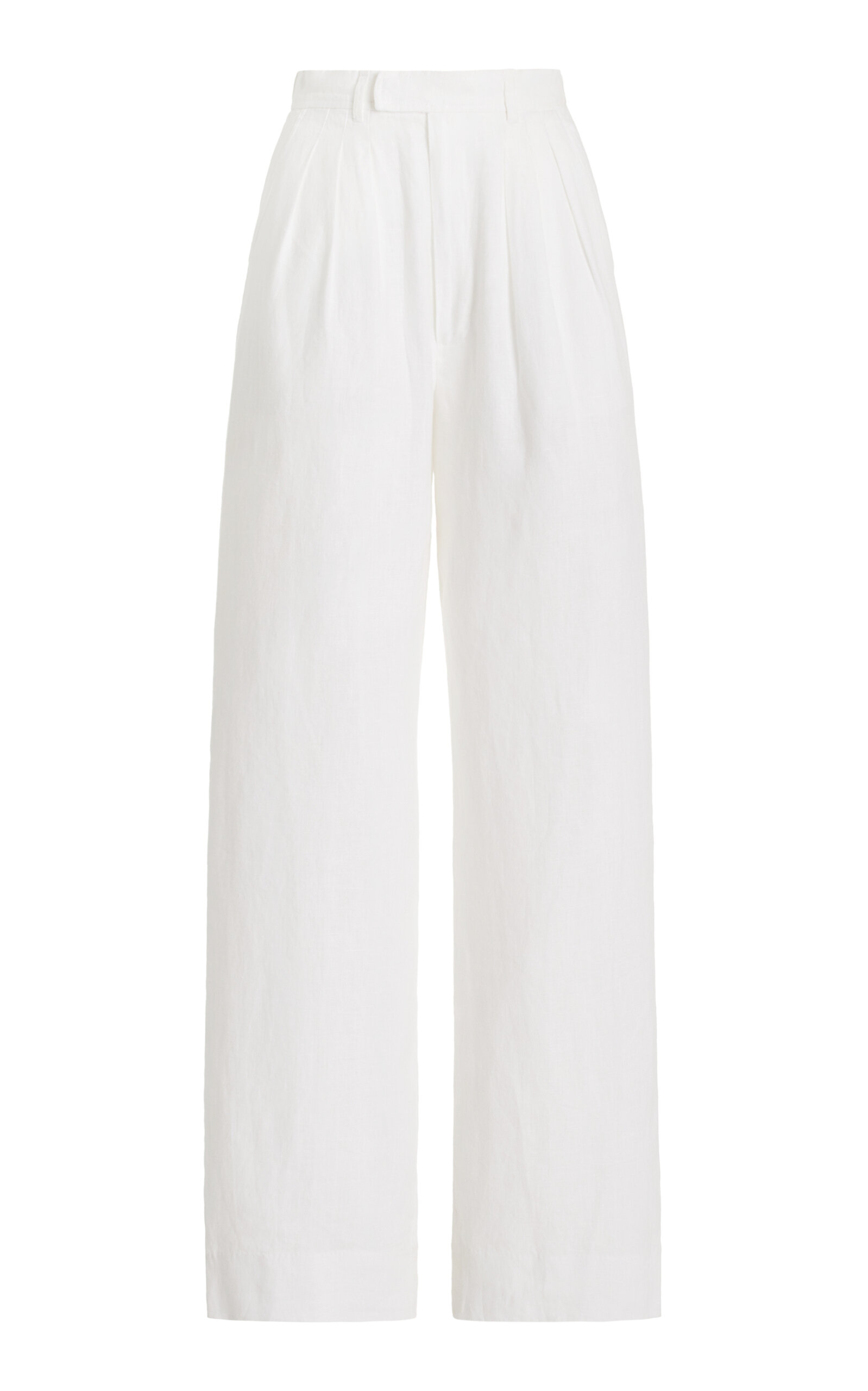 Posse - Louis Pleated Linen Straight-Leg Pants - Ivory - XL - Moda Operandi