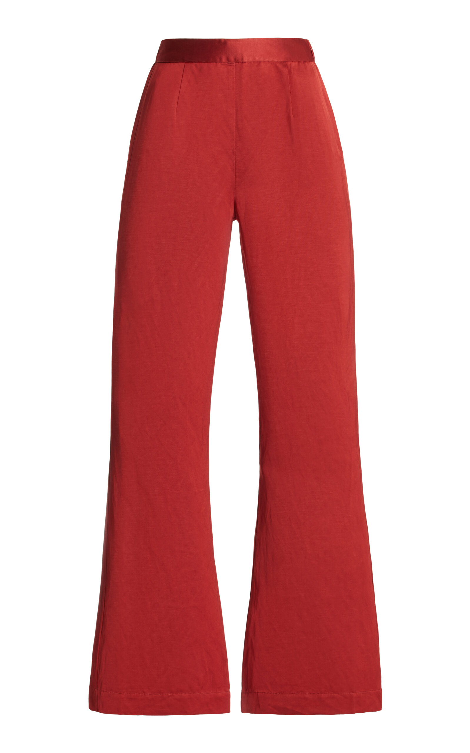 Posse - Tia High-Waisted Linen Flared-Leg Pants - Red - M - Moda Operandi