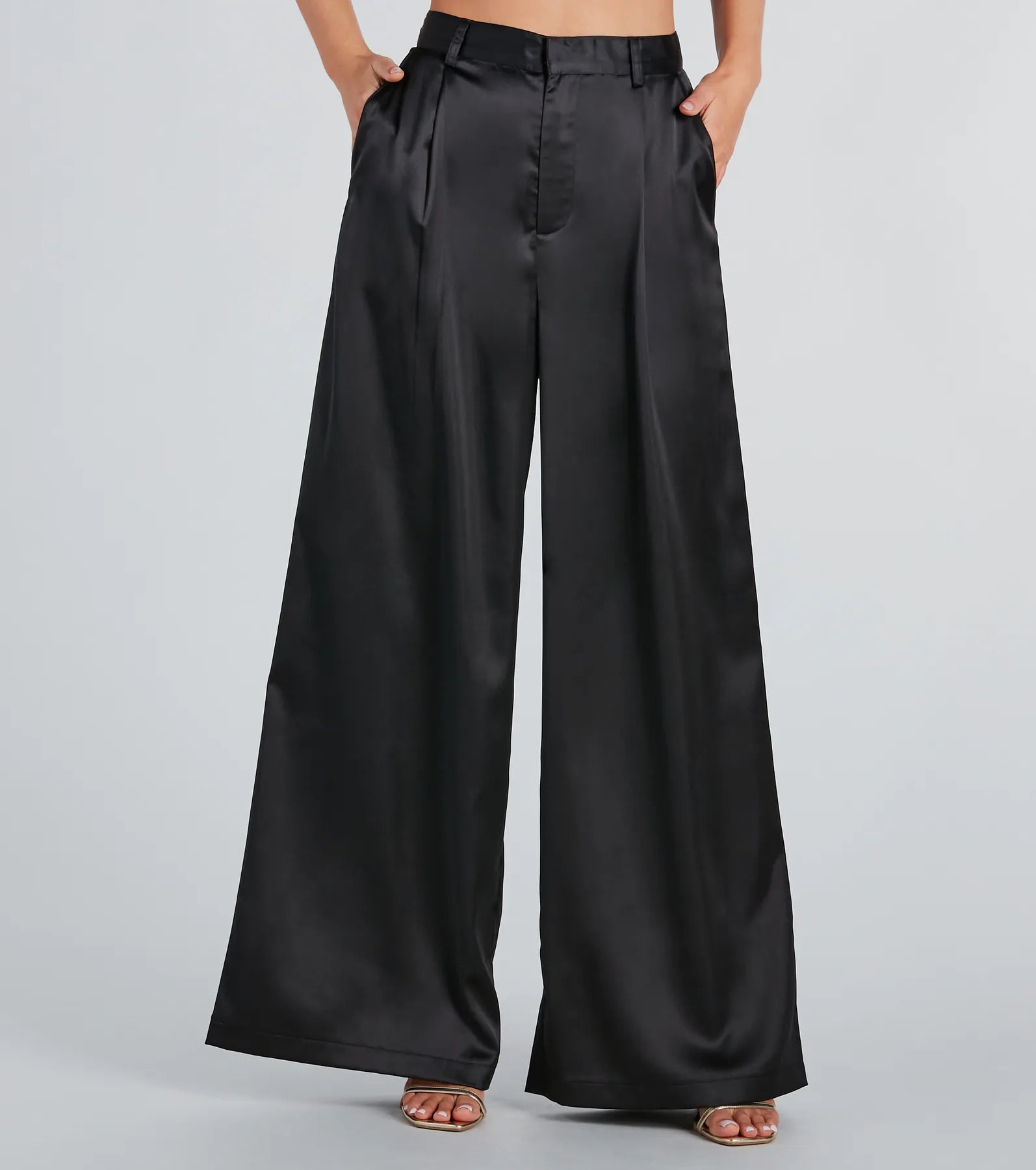 Power Vibe Satin Wide-Leg Trouser Pants