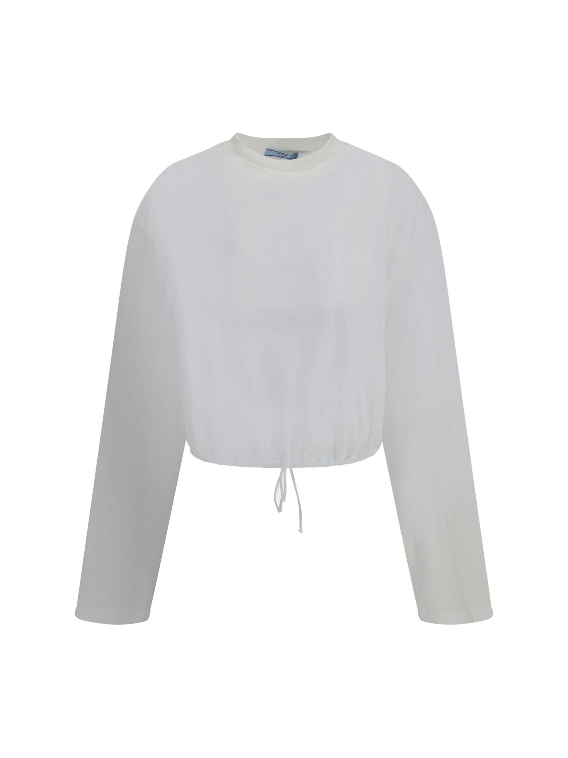 Prada Adjustable Ribbon Hem Long-Sleeve Top in White, Women's (Size Medium)