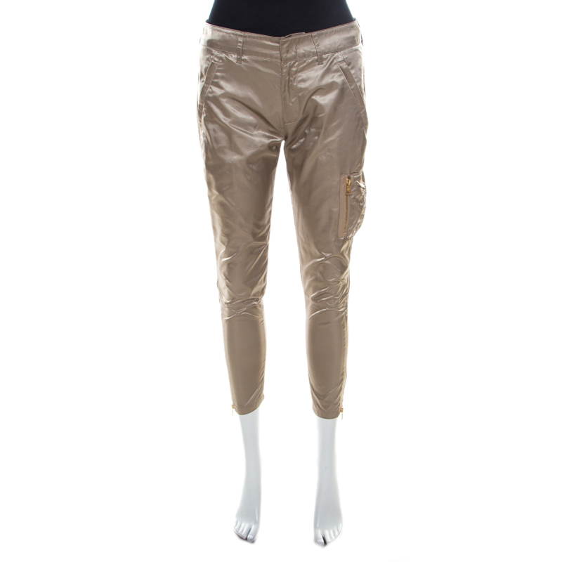 Prada Beige Silky Zip Detail Cargo Pants S