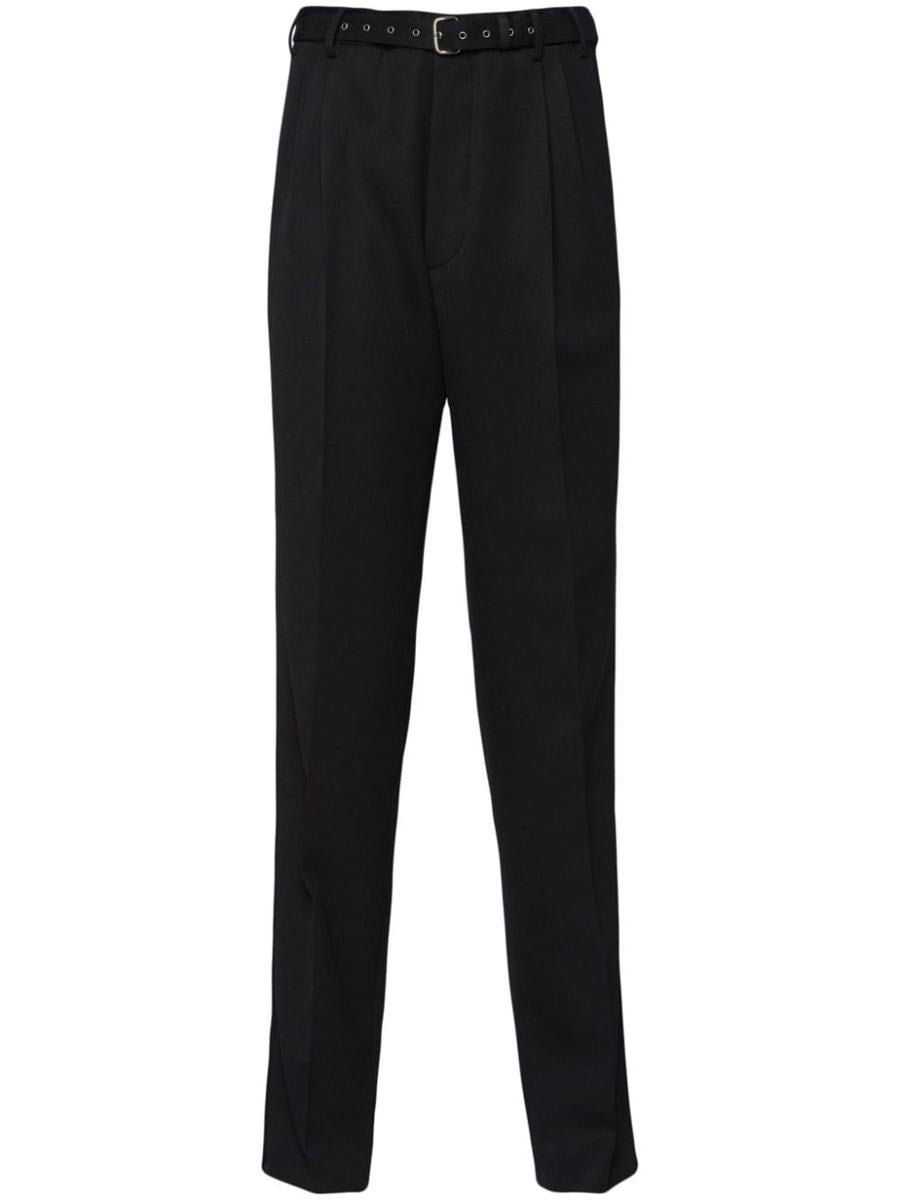 Prada Belted Wool Straight-Leg Trousers