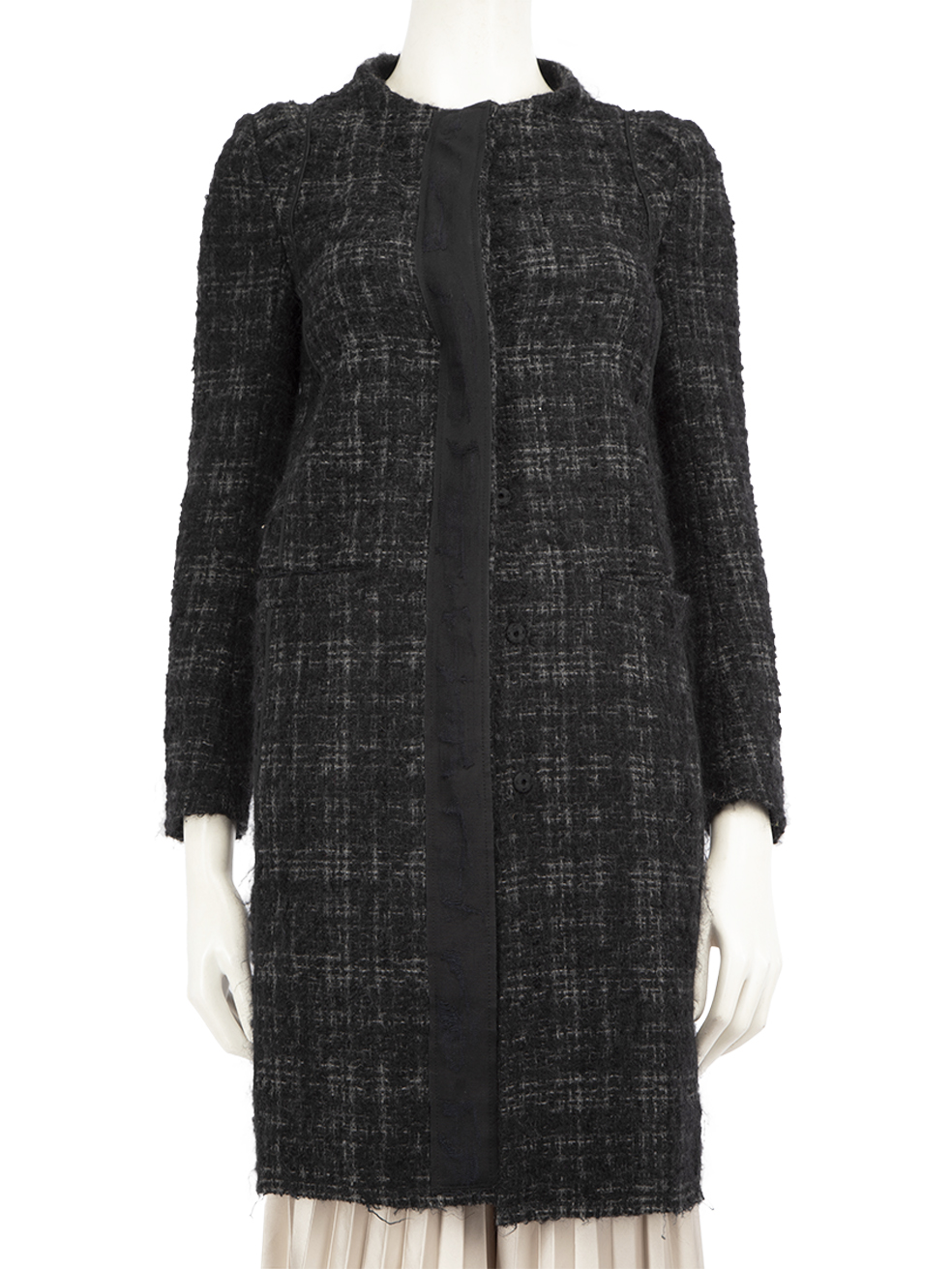 Prada Black Tweed Wool Checkered Coat