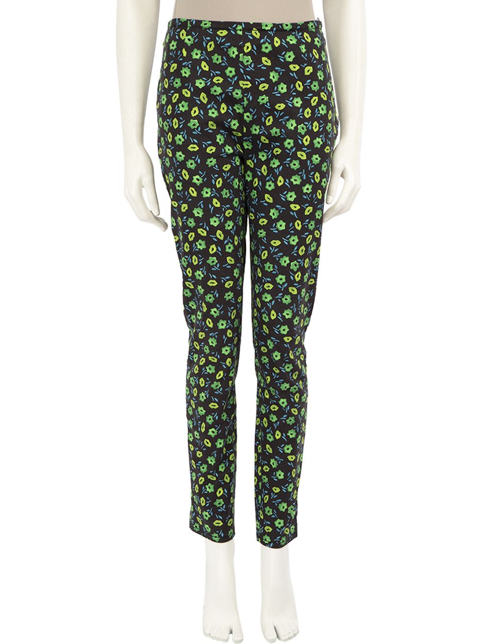 Prada Black & Green Floral Skinny Trousers, Women's (Size 27)