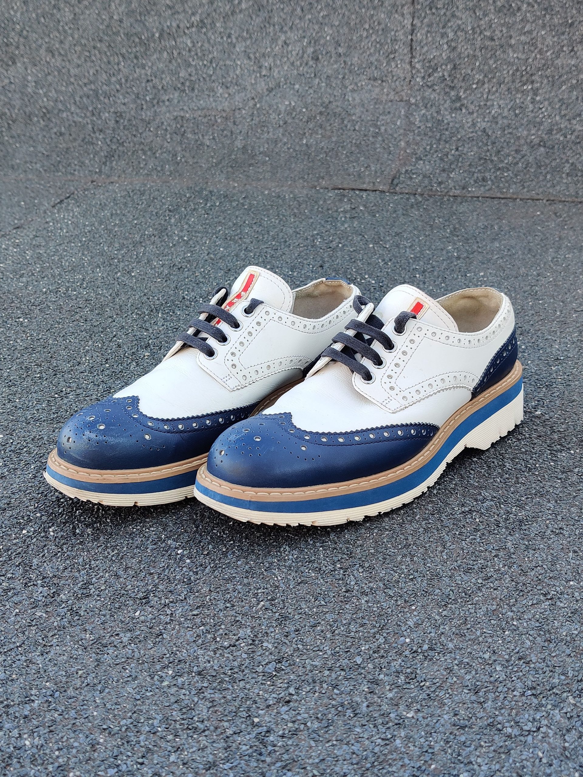 Prada Brogues Shoes in Blue/White, Women's (Size 8)