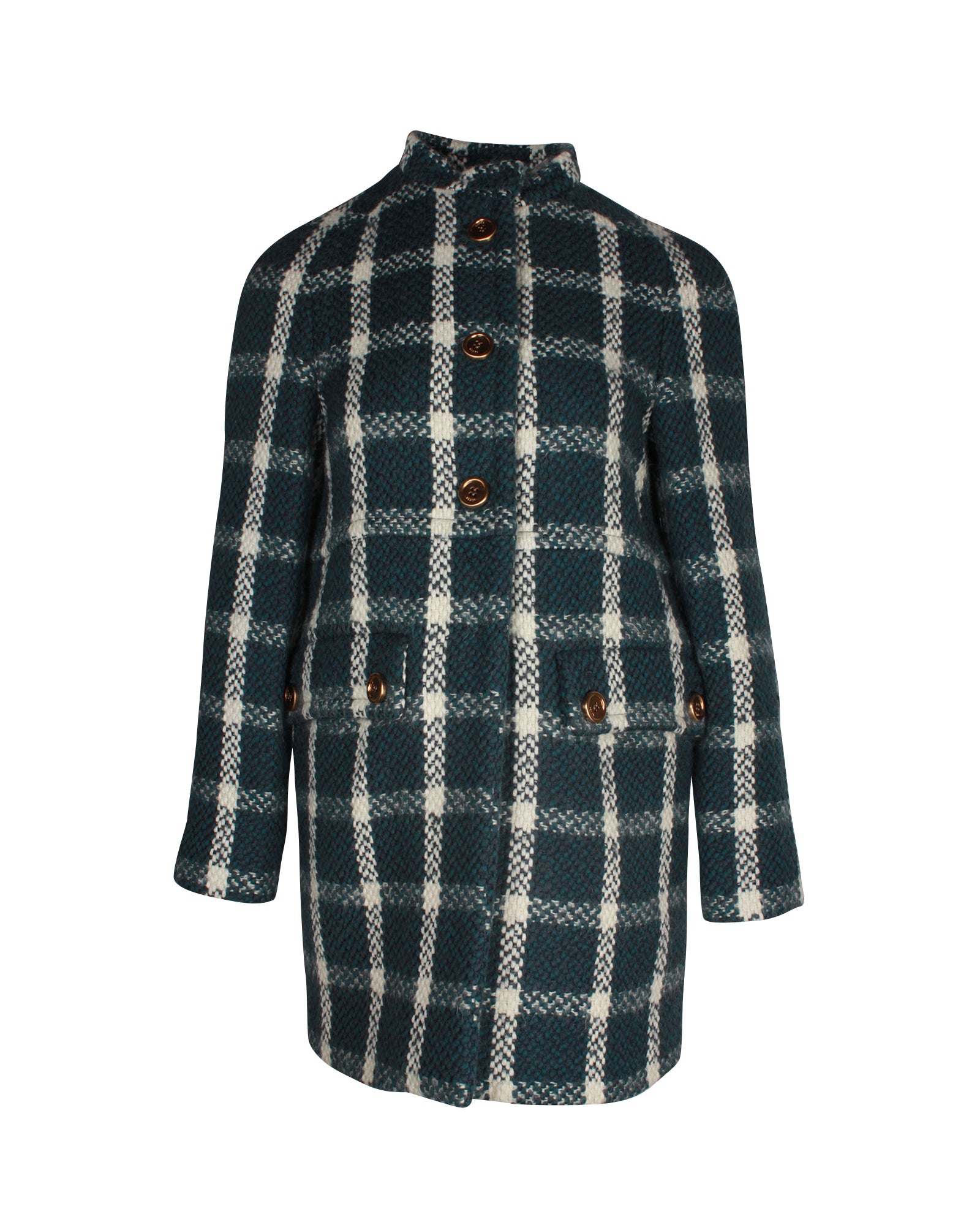 Prada Checkered Coat in Blue Green Wool