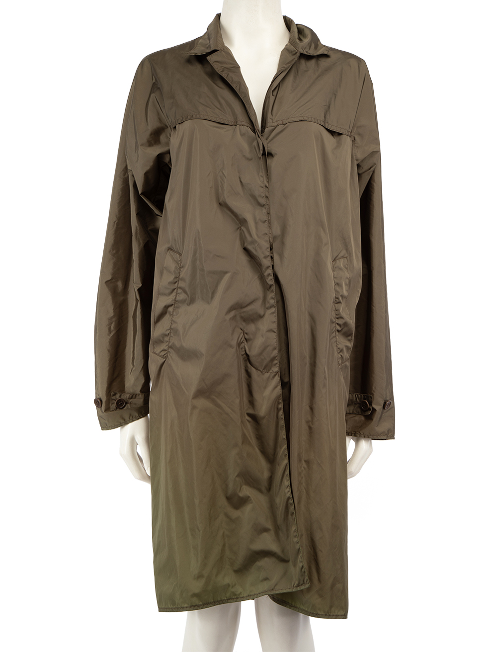 Prada Khaki Single-Breasted Nylon Raincoat