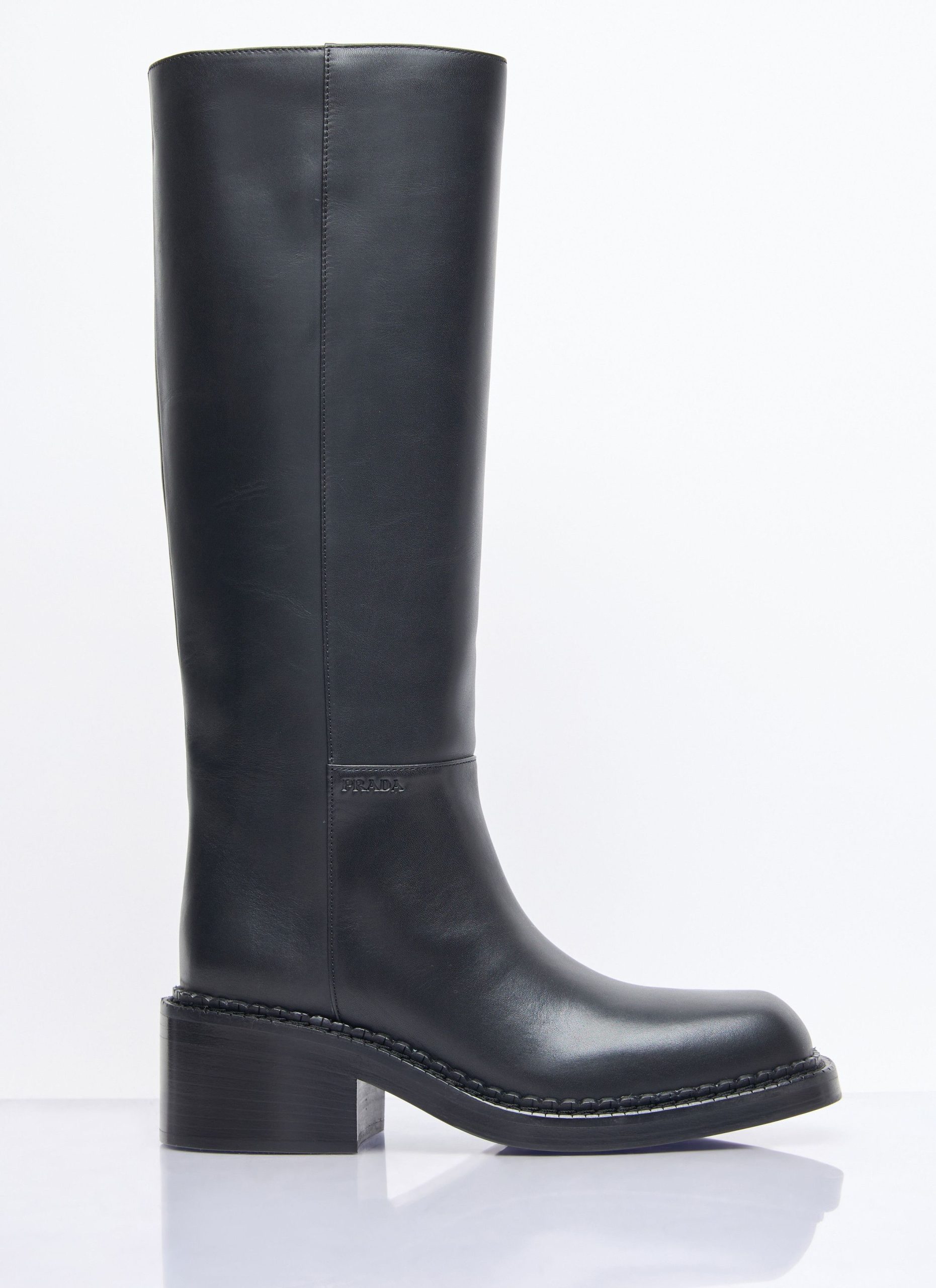 Prada Leather Knee-High Boots in Black, Women's (Size 8)