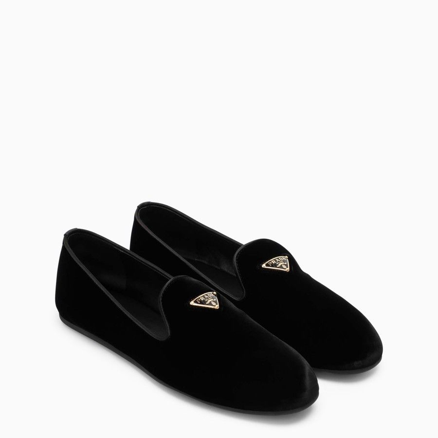 Prada O1D2Blof0924 Velvet Loafers In Black, Women's (Size 7)