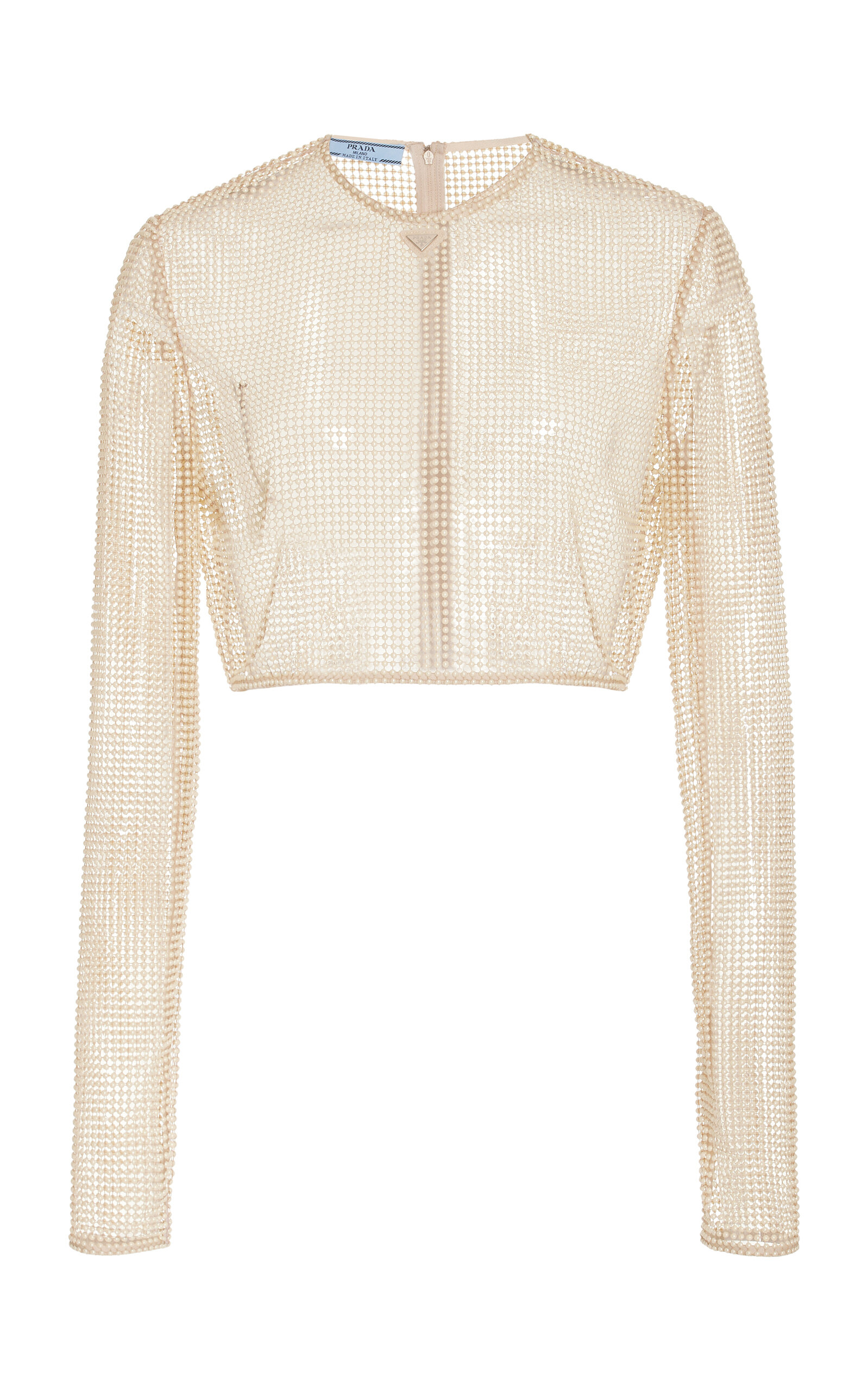 Prada - Pearl-Embroidered Mesh Cropped Top - Neutral - IT 38 - Moda Operandi