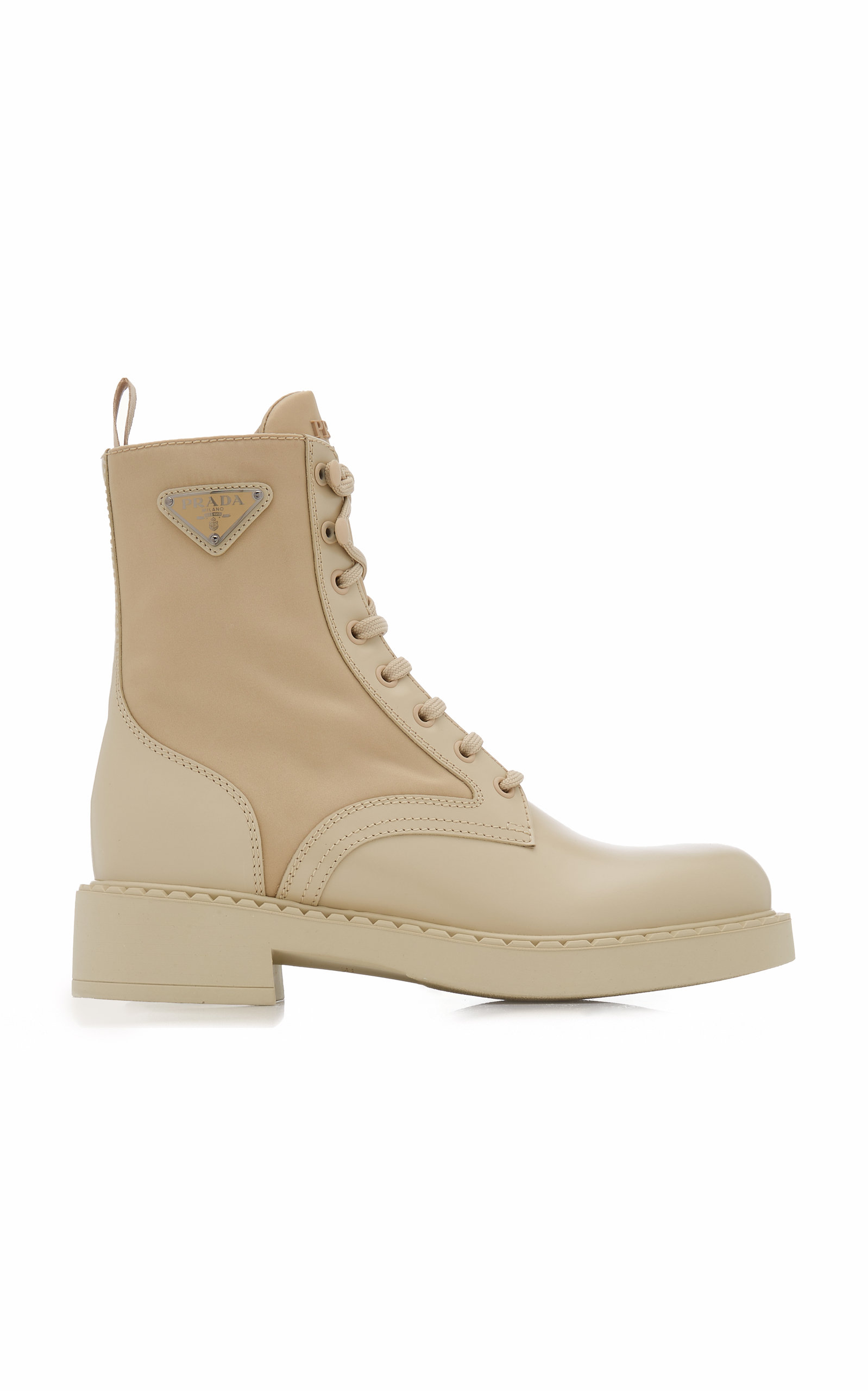 Prada - Re-Nylon and Leather Lace-Up Boots - Neutral - IT 38.5 - Moda Operandi