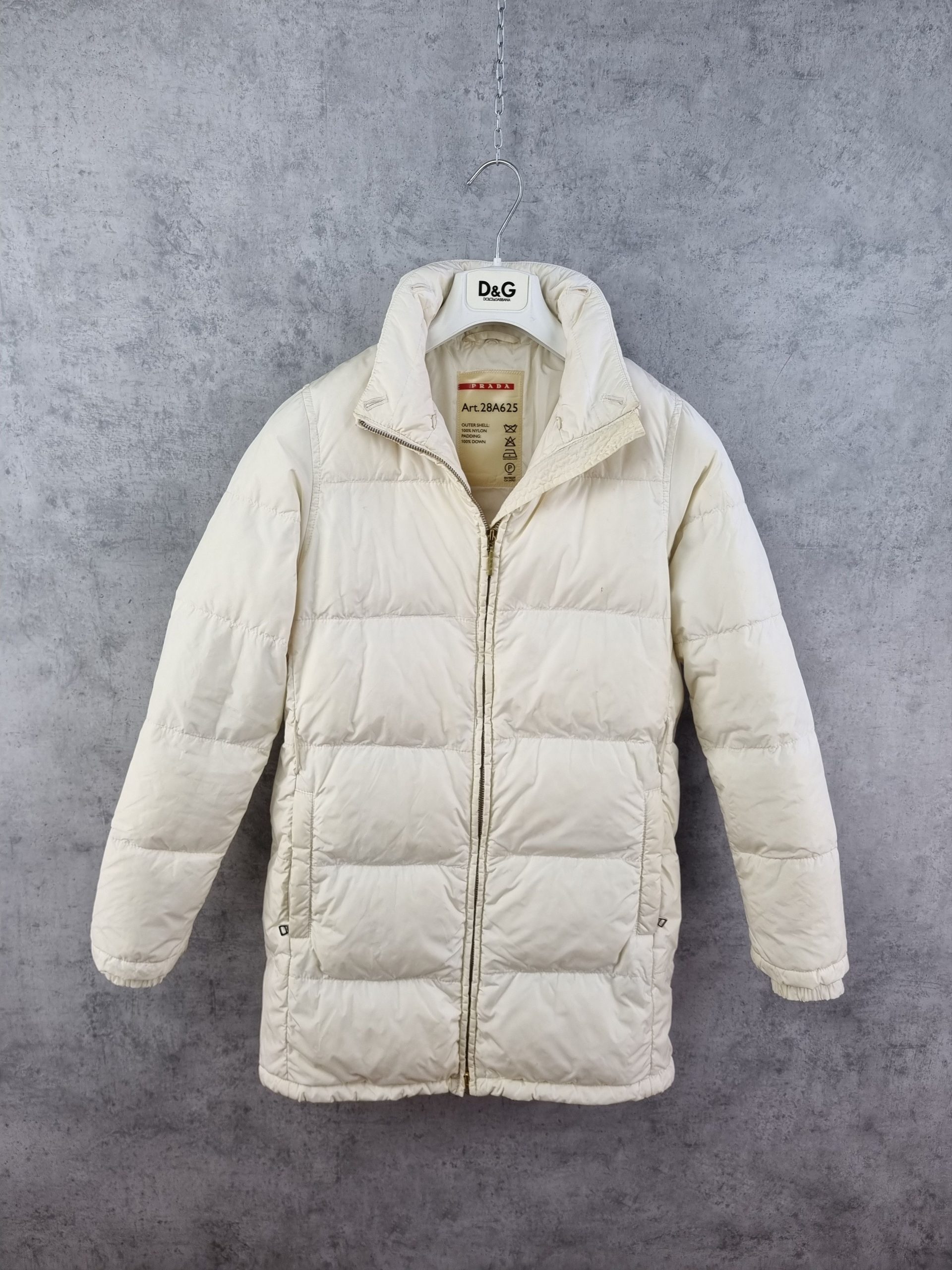 Prada Vintage Down Nylon Hooded Parka Jacket in Ivory, Women's (Size Medium)