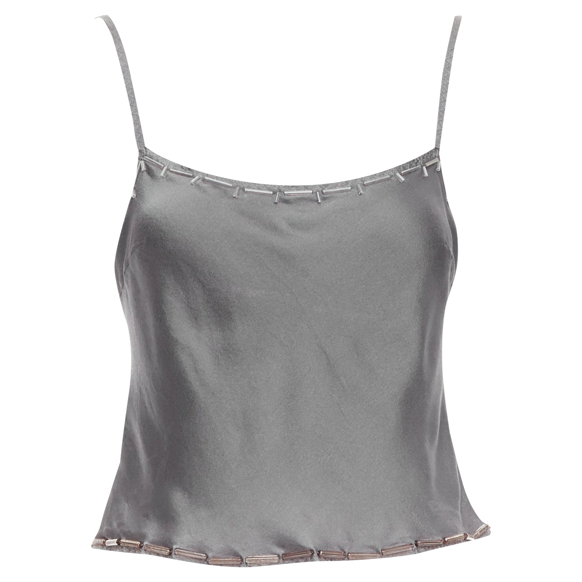 Prada silk clear long bead embellished camisole top