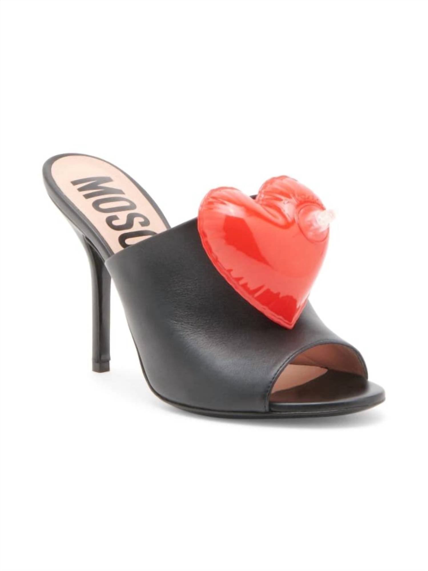 Pre-Loved Inflatable Heart Leather Heel Mules In Black & Red