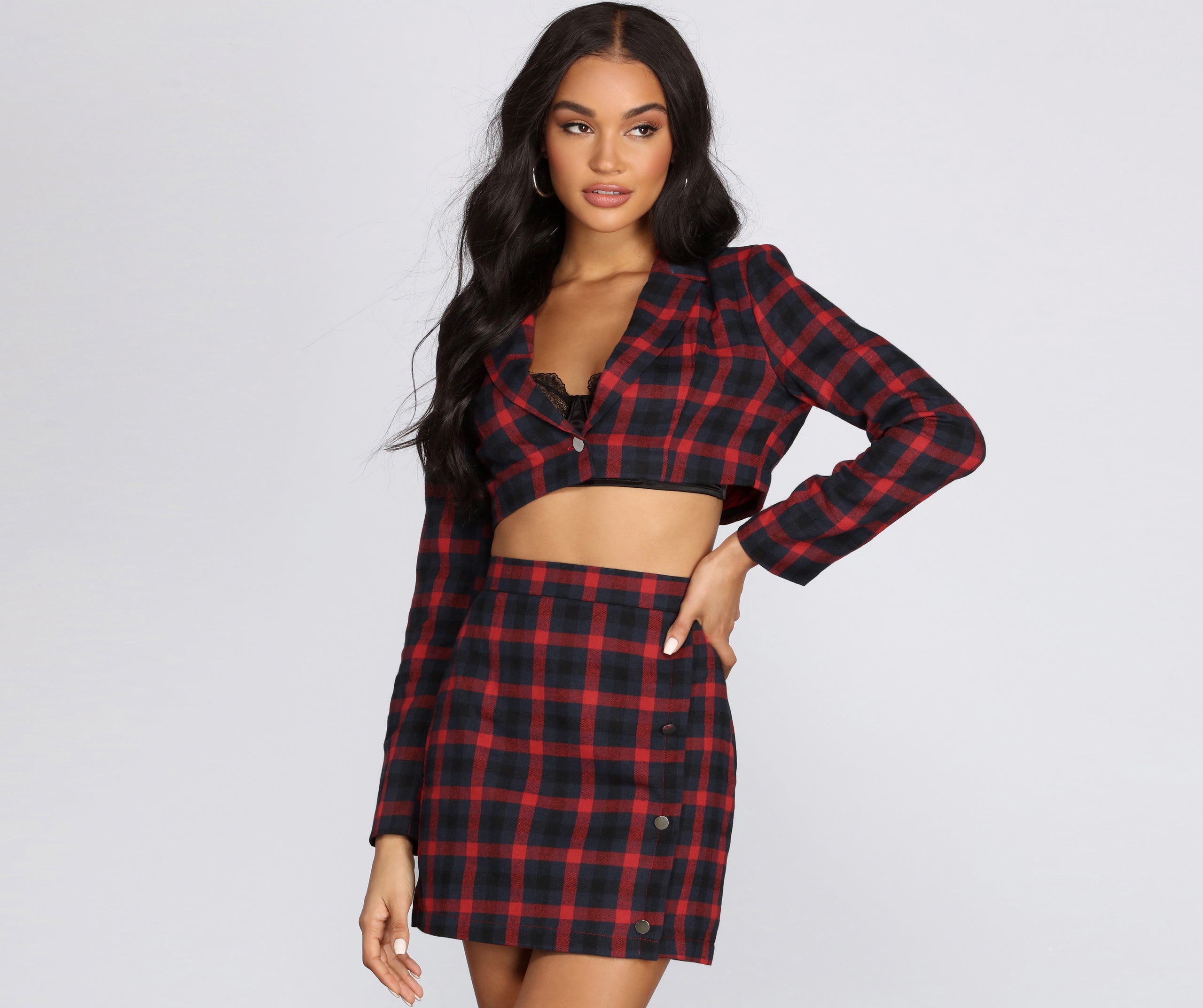 Preciously Plaid Cropped Blazer