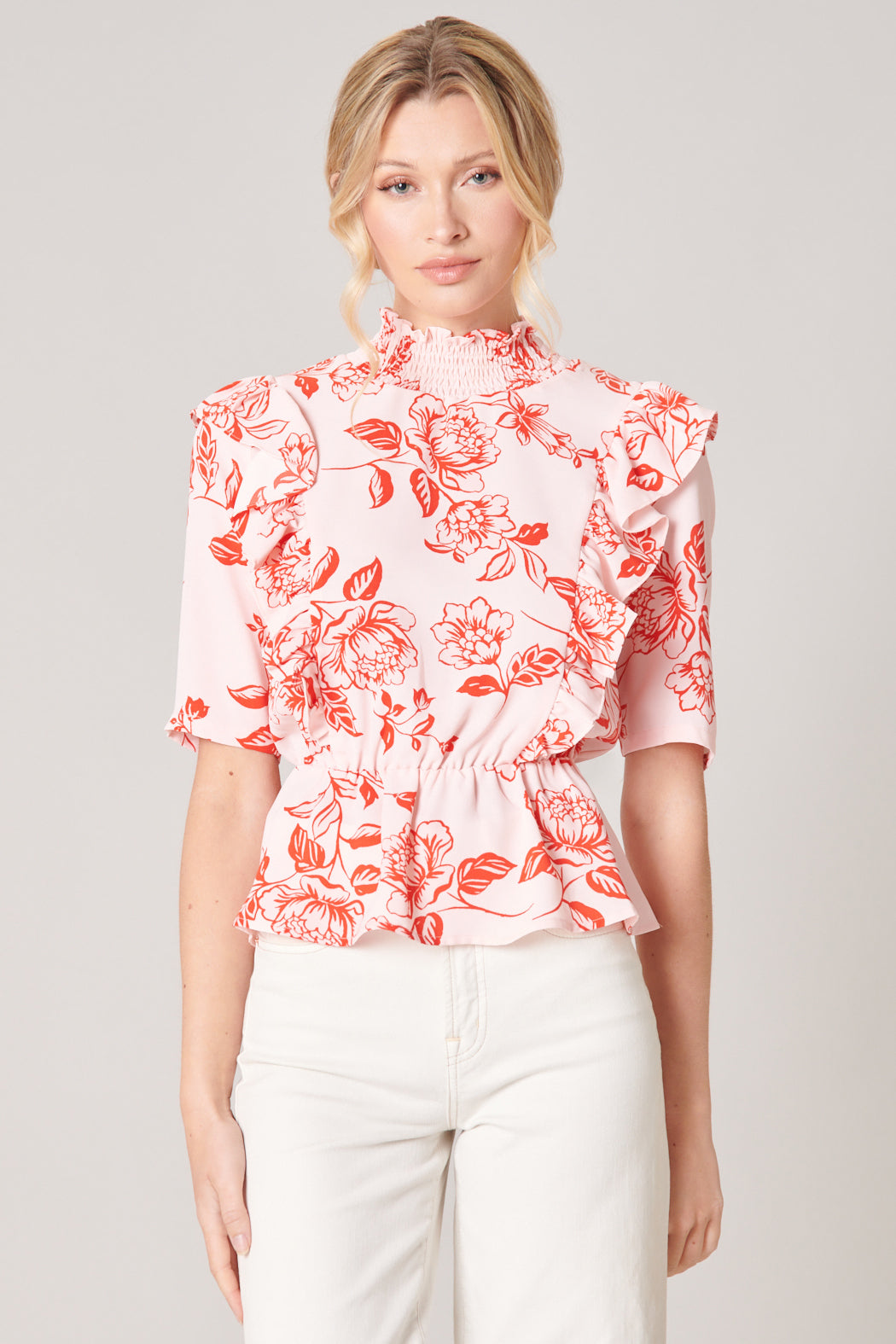 Pretty in Peonies Ruffle Peplum Top