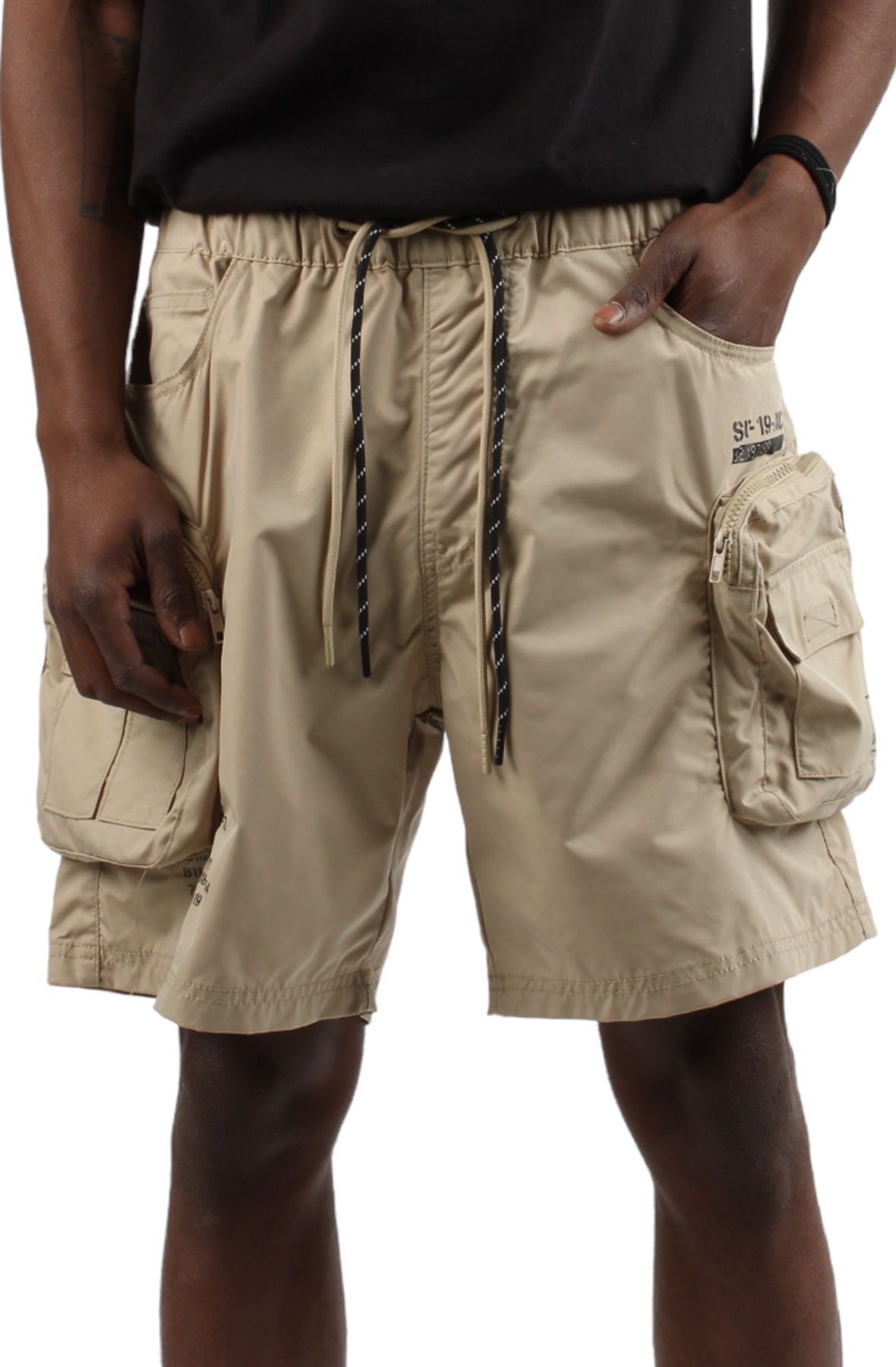 Printed Utility Lounge Windbreaker Shorts Khaki