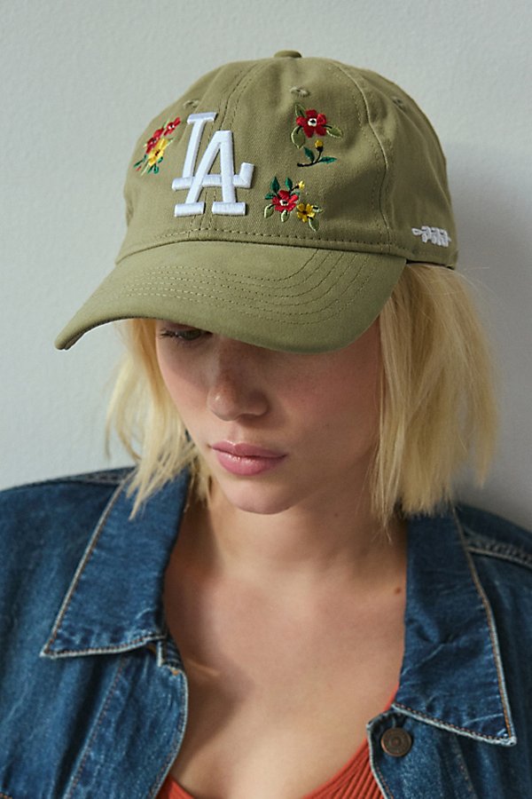 Pro Standard LA Dodgers Floral Embordered Baseball Hat in Olive, Women's at Urban Outfitters