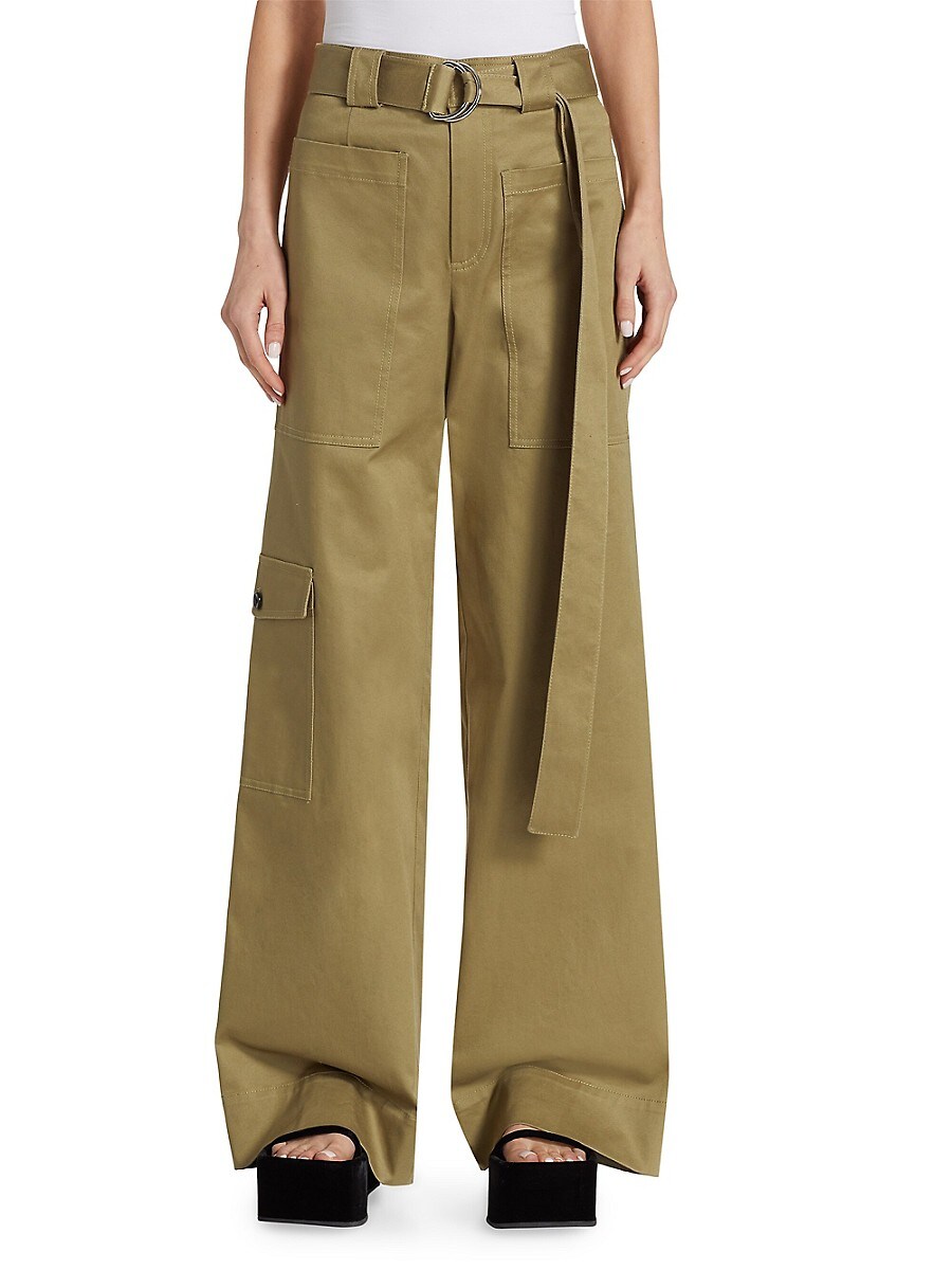 Proenza Schouler White Label Women's Cotton Twill Wide-Leg Cargo Pants - Khaki Green - Size 2