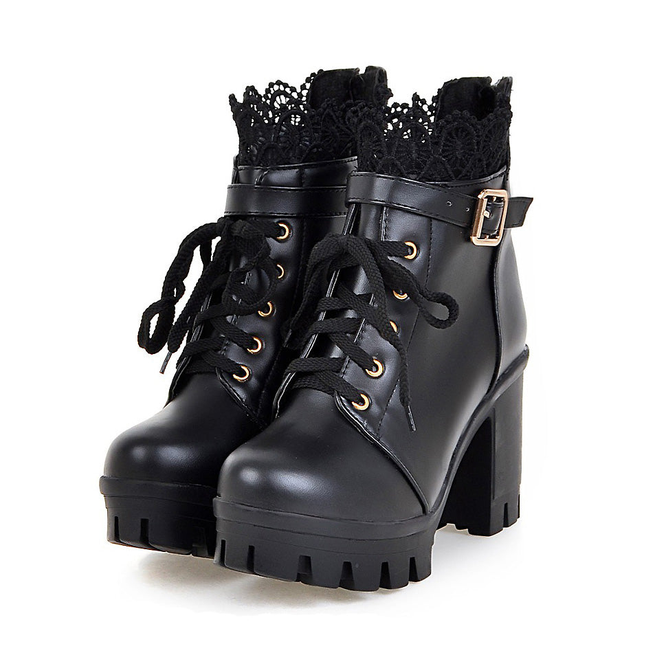 Pu Leather Warm Winter Women's Boots / Lace-Up Shoes for Women in Gothic Style