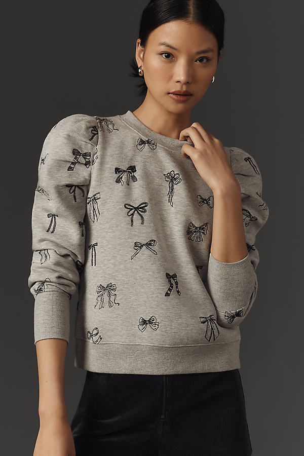 Puff-Sleeve Embroidered Sweatshirt