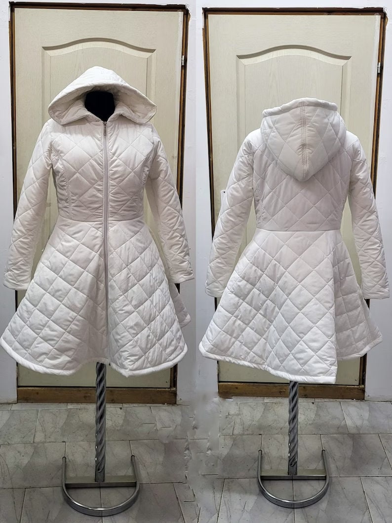 Puffer Jackets White, Winter Jacket For Woman, Hooded Midi Jacket, Plus Size Clothing, Steampunk Warm Puffy Coat