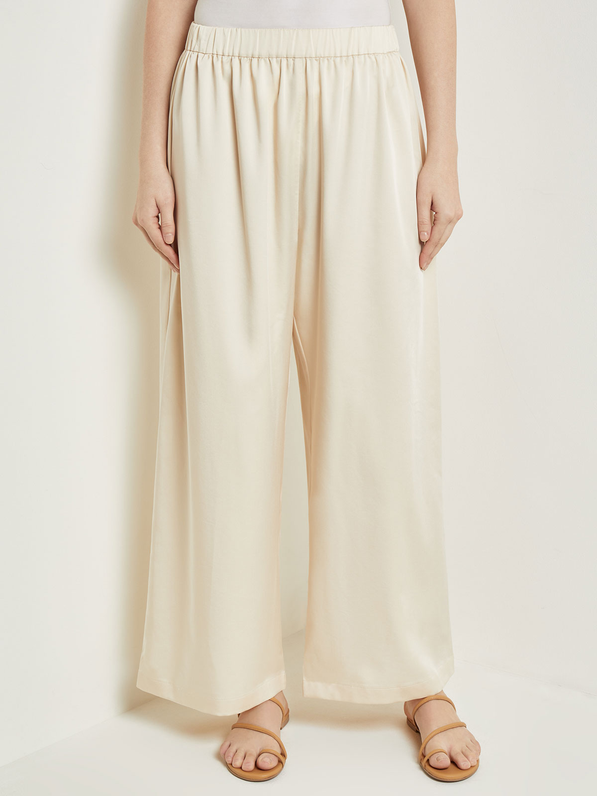 Pull-On Woven Wide-Leg Pants, Parchment