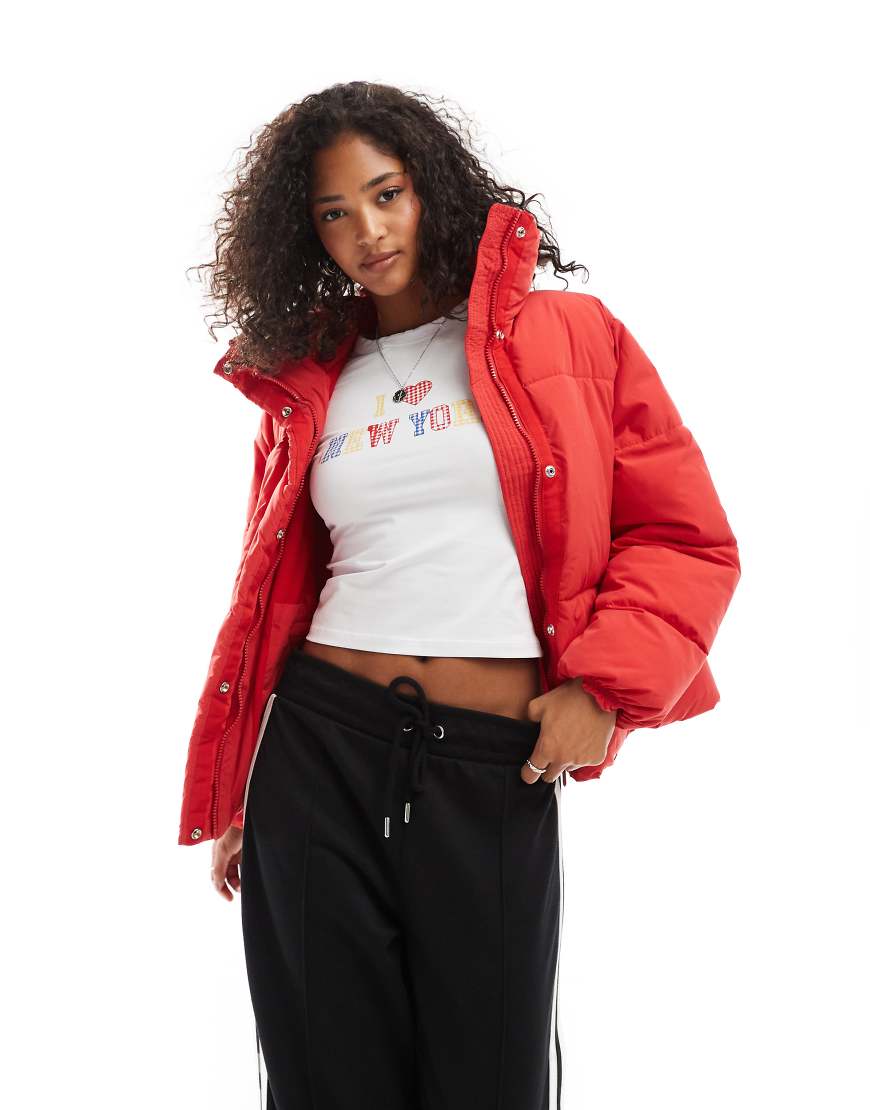 Pull & Bear padded puffer jacket in deep red