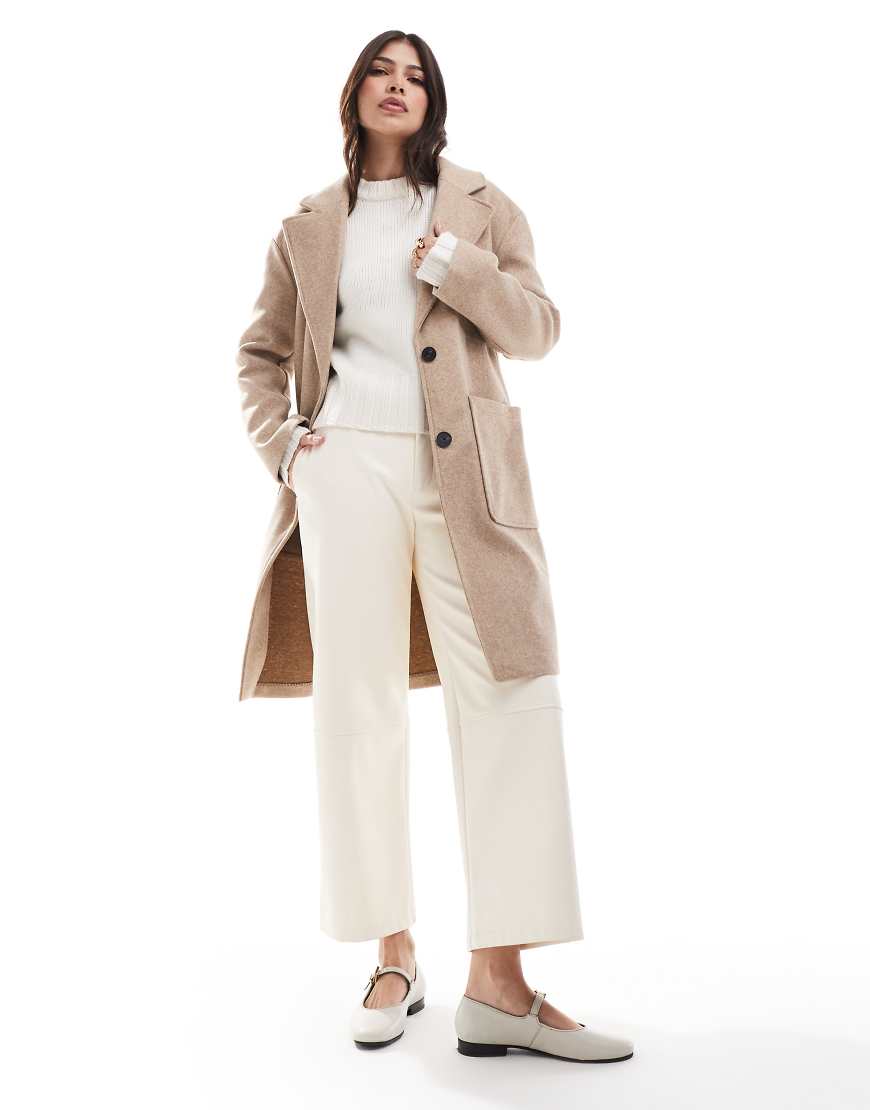 Pull & Bear tailored double button coat in ecru-White