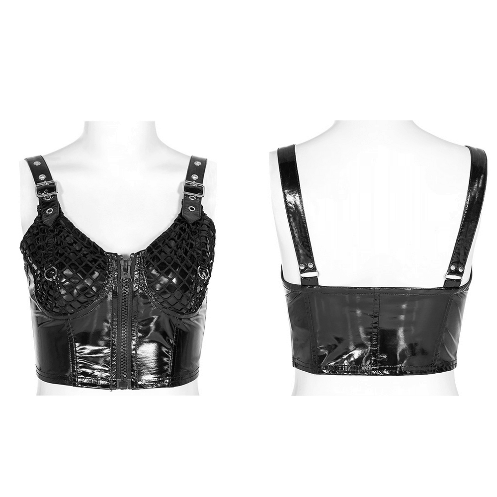 Punk Faux Leather Zip-Front Crop Corset Top